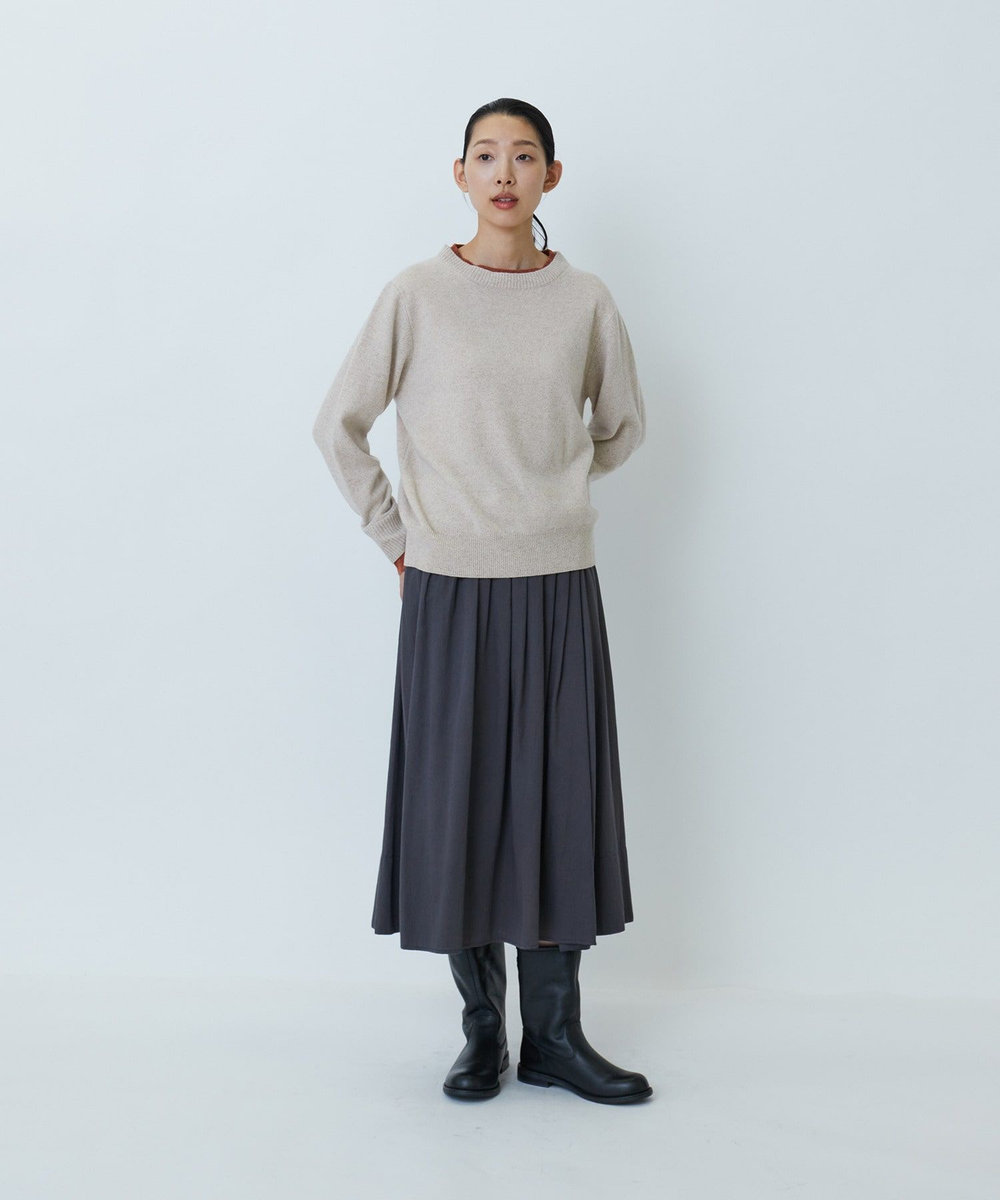 LOISIR カシミヤ混天竺配色ニット ベージュ