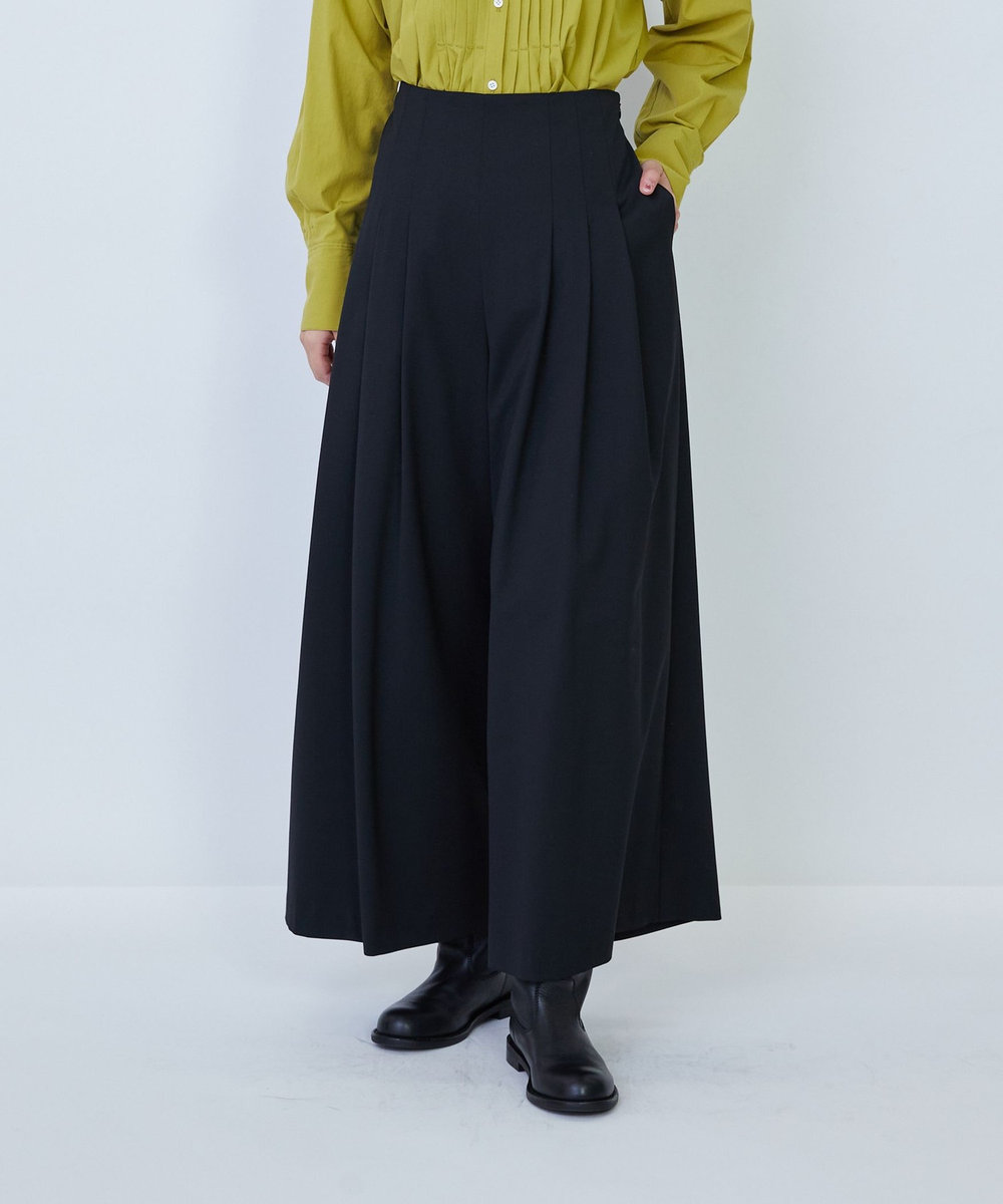 LOISIR ウール混ギャバワイドパンツ ブラック