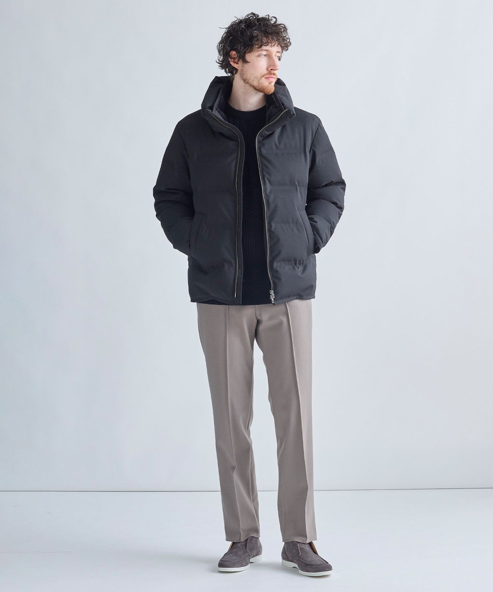 MEN'S BIGI カシミヤ混 パッチワーク風クルーネックニット ブラック