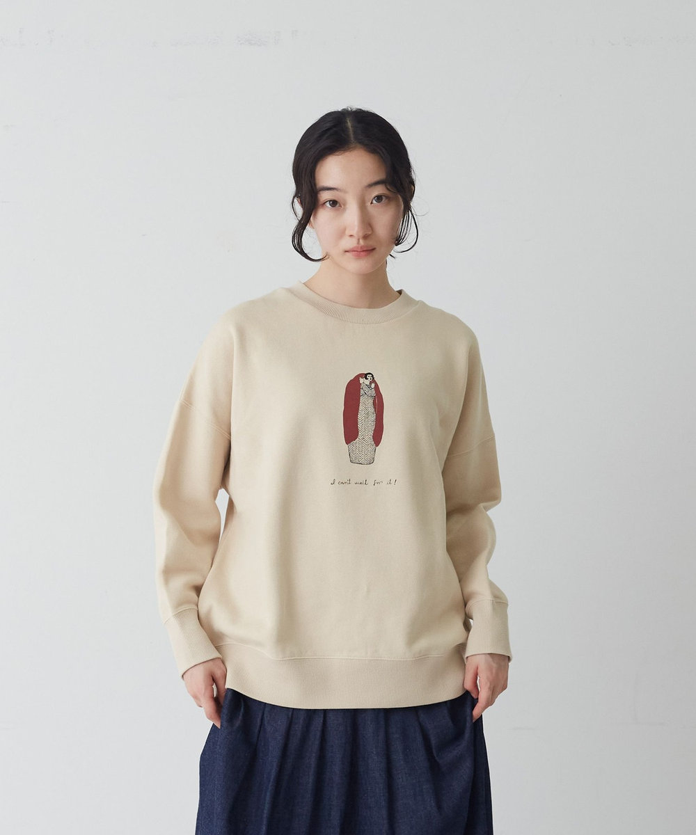 congés payés ADIEU TRISTESSE 《ナガノチサトさんコラボ》裏毛プルオーバー ベージュ