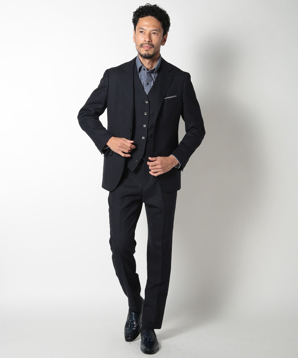 MEN'S BIGI 【ACTIVE TAILOR】コーコランコットン鹿の子ドレスシャツ ネイビー
