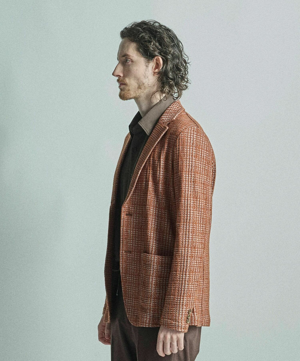 MEN'S BIGI ジャガードニット グレンチェックジャケット オレンジ