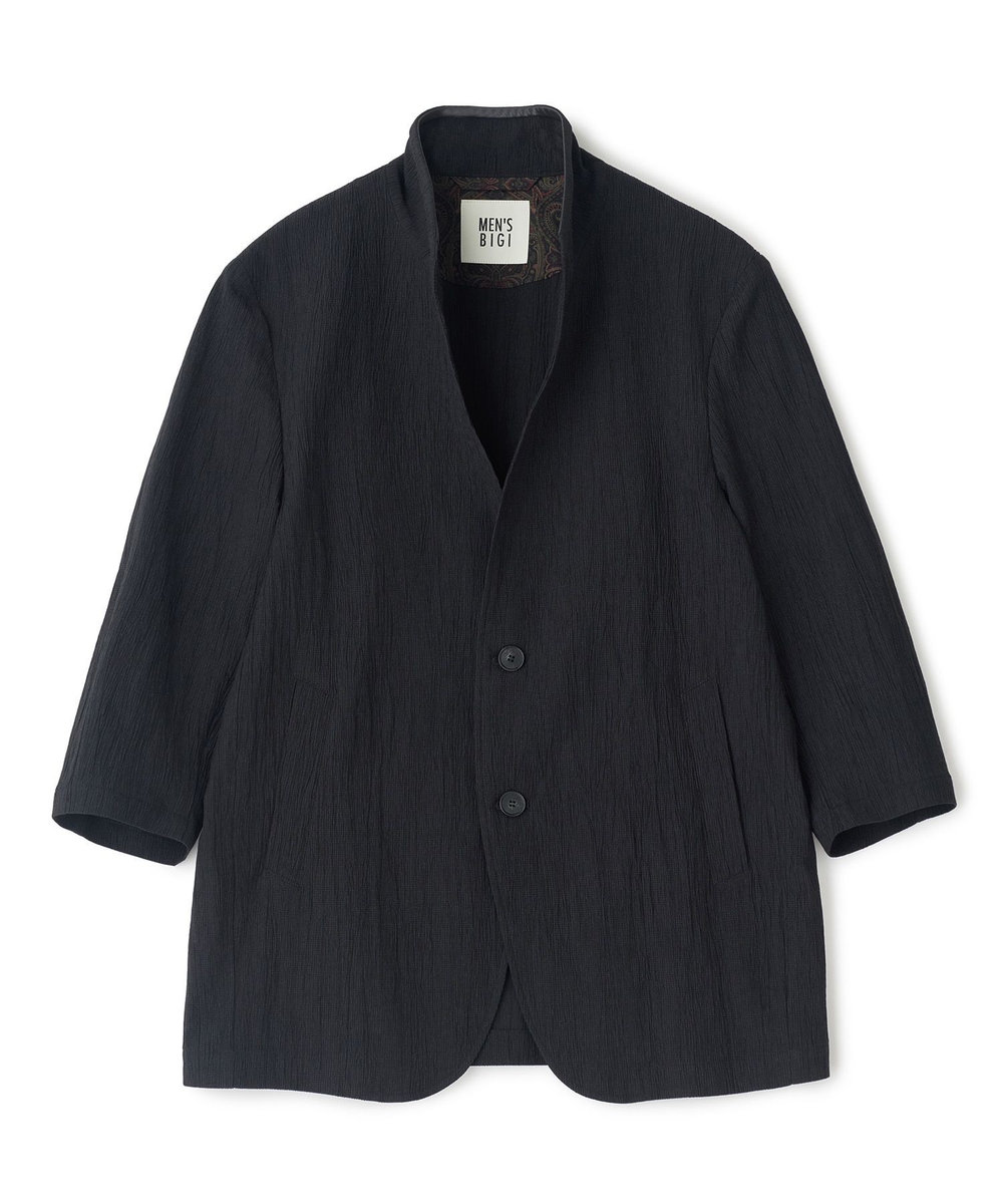 MEN'S BIGI トリコットプリントワッシャー 七分袖カットジャケット ブラック