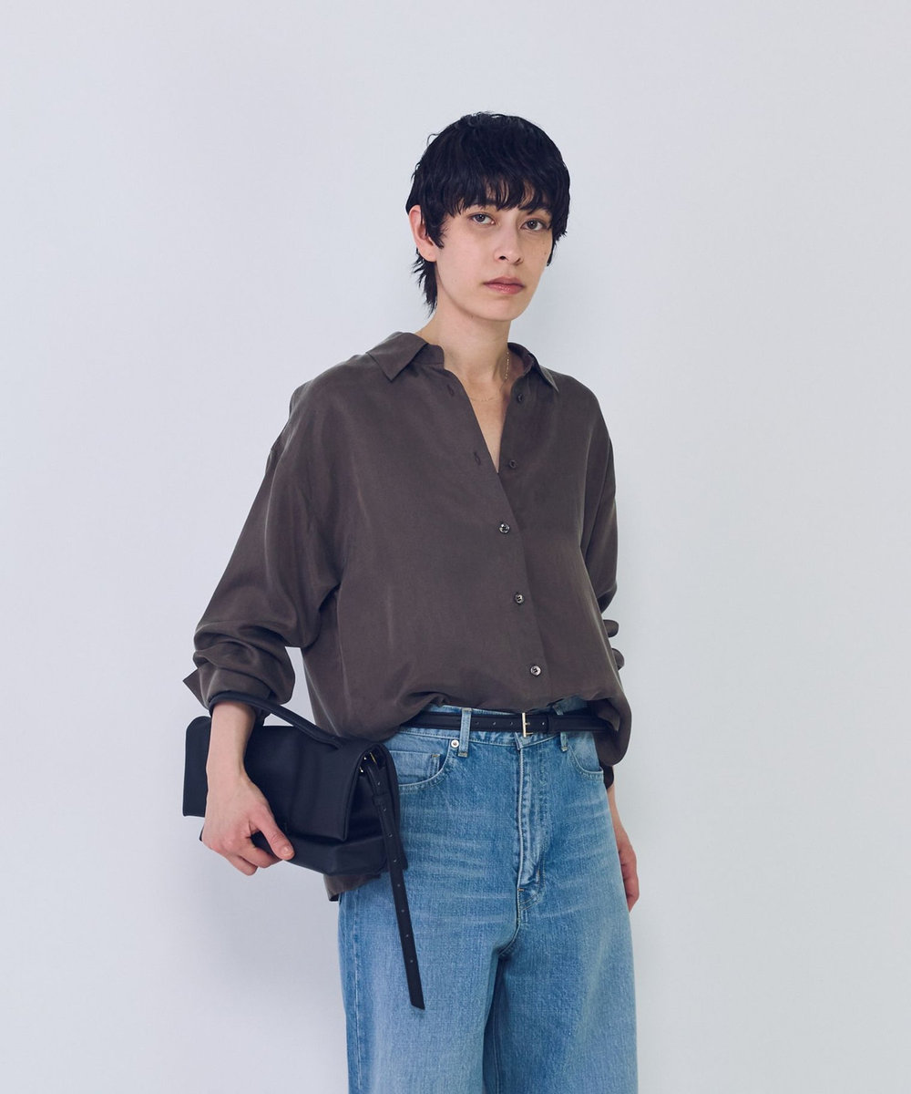 1er Arrondissement キュプラフィブリルレギュラーカラーシャツ ブラウン