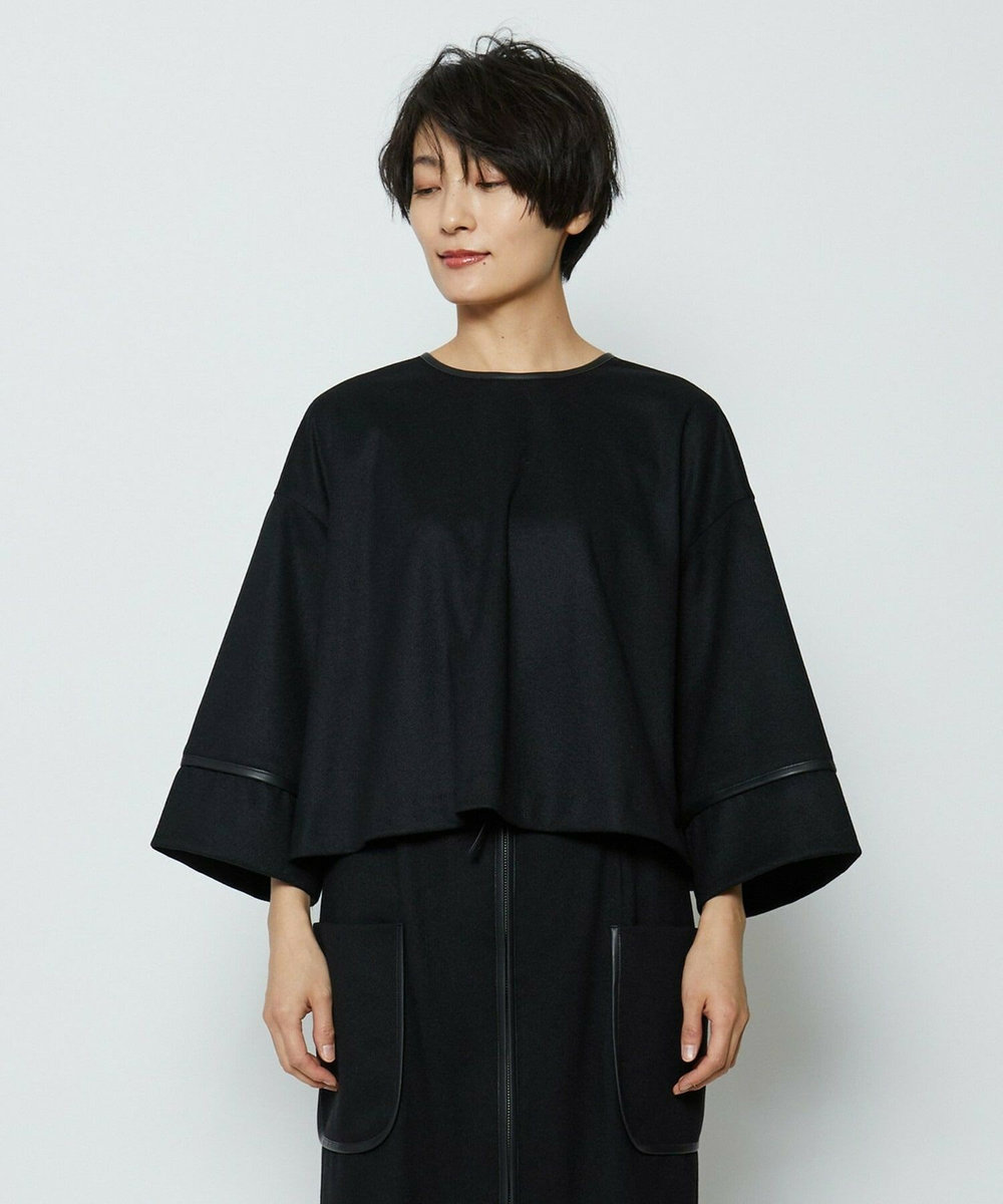 feerique feerique 　フェイクレザーパイピングショートプルオーバー ブラック