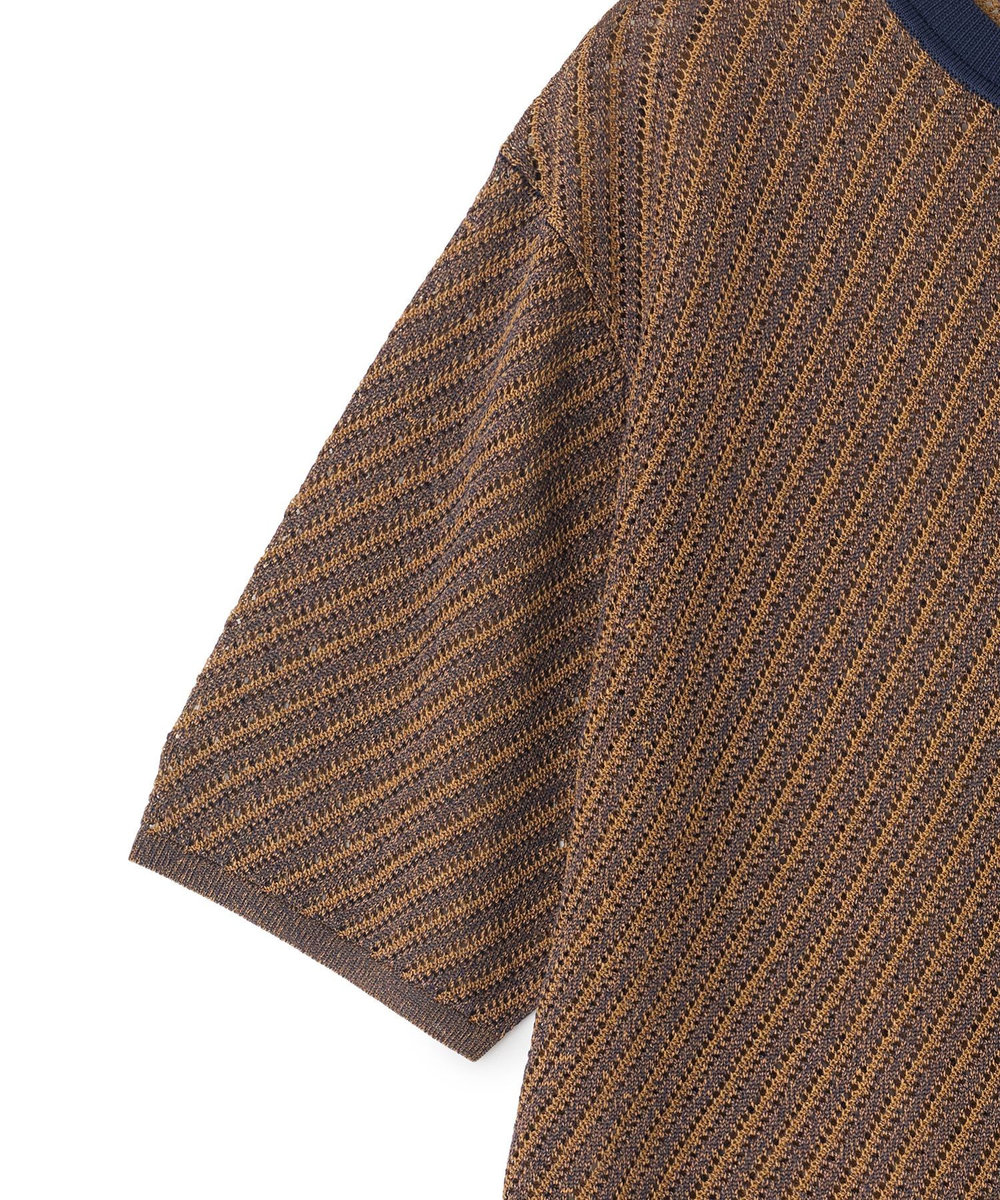 MEN'S BIGI 	クルーネックバイアスメッシュニット半袖Tシャツ ネイビー