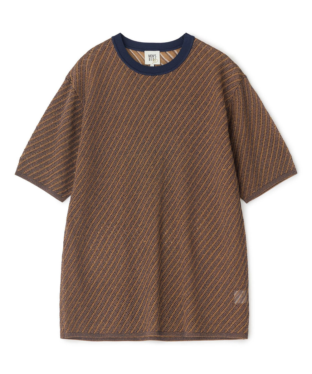 MEN'S BIGI 	クルーネックバイアスメッシュニット半袖Tシャツ ネイビー