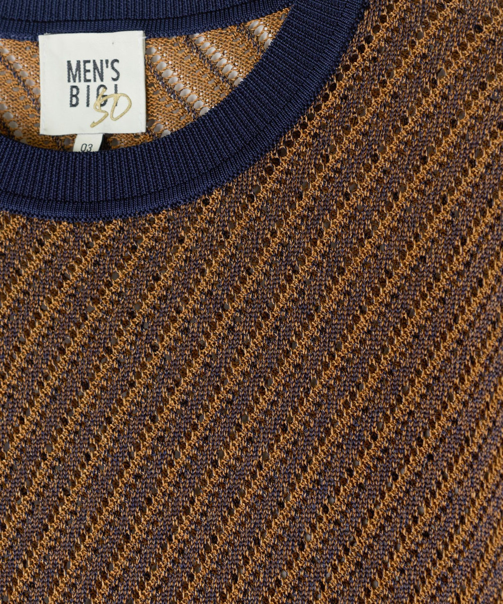 MEN'S BIGI 	クルーネックバイアスメッシュニット半袖Tシャツ ネイビー