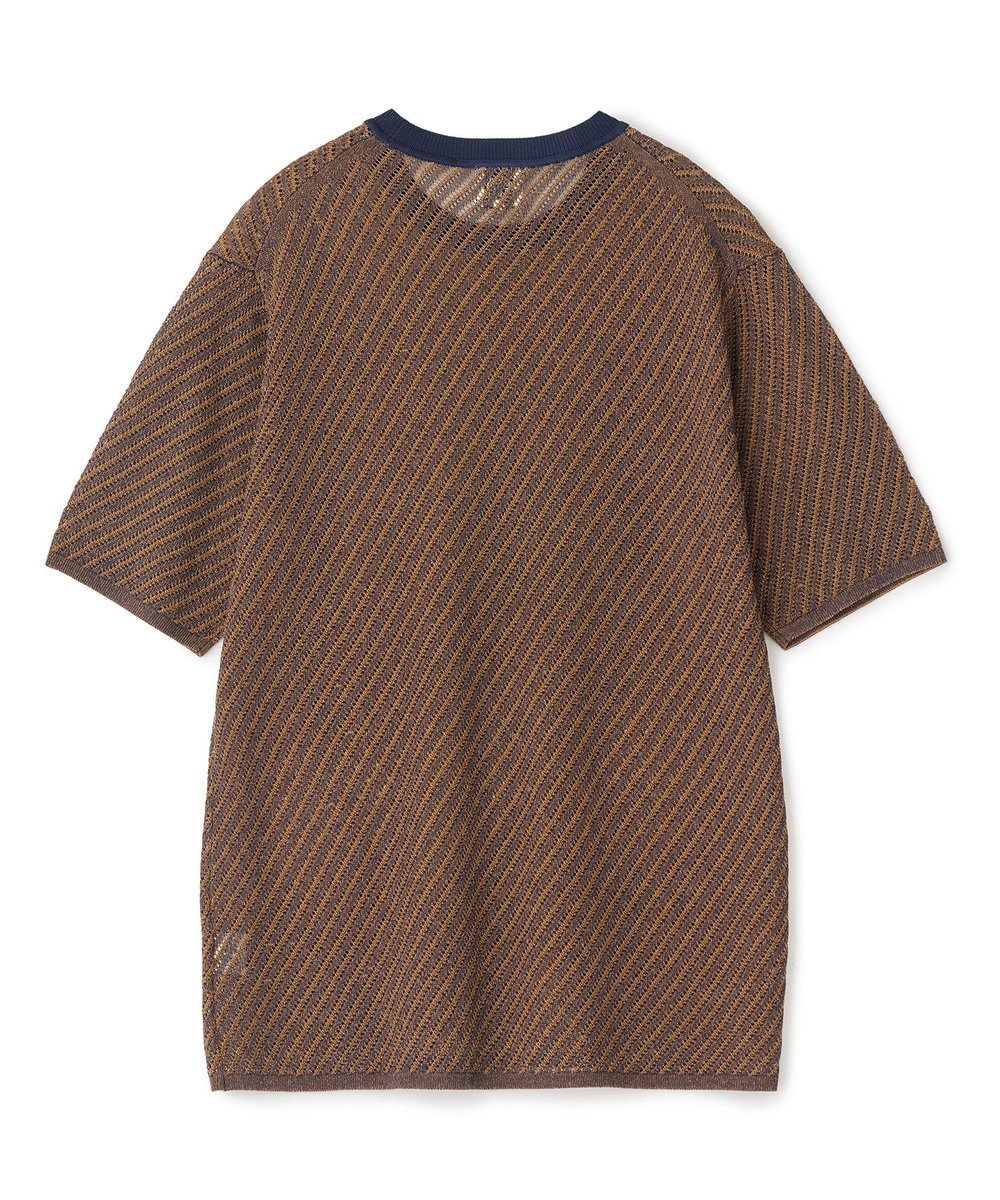 MEN'S BIGI 	クルーネックバイアスメッシュニット半袖Tシャツ ネイビー