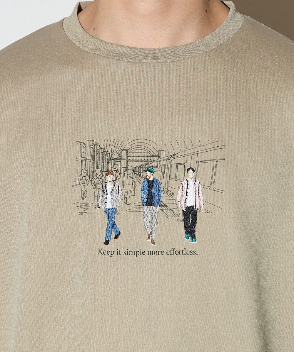UNION STATION リサイクルポリエステル刺繍プリントTシャツ ベージュ