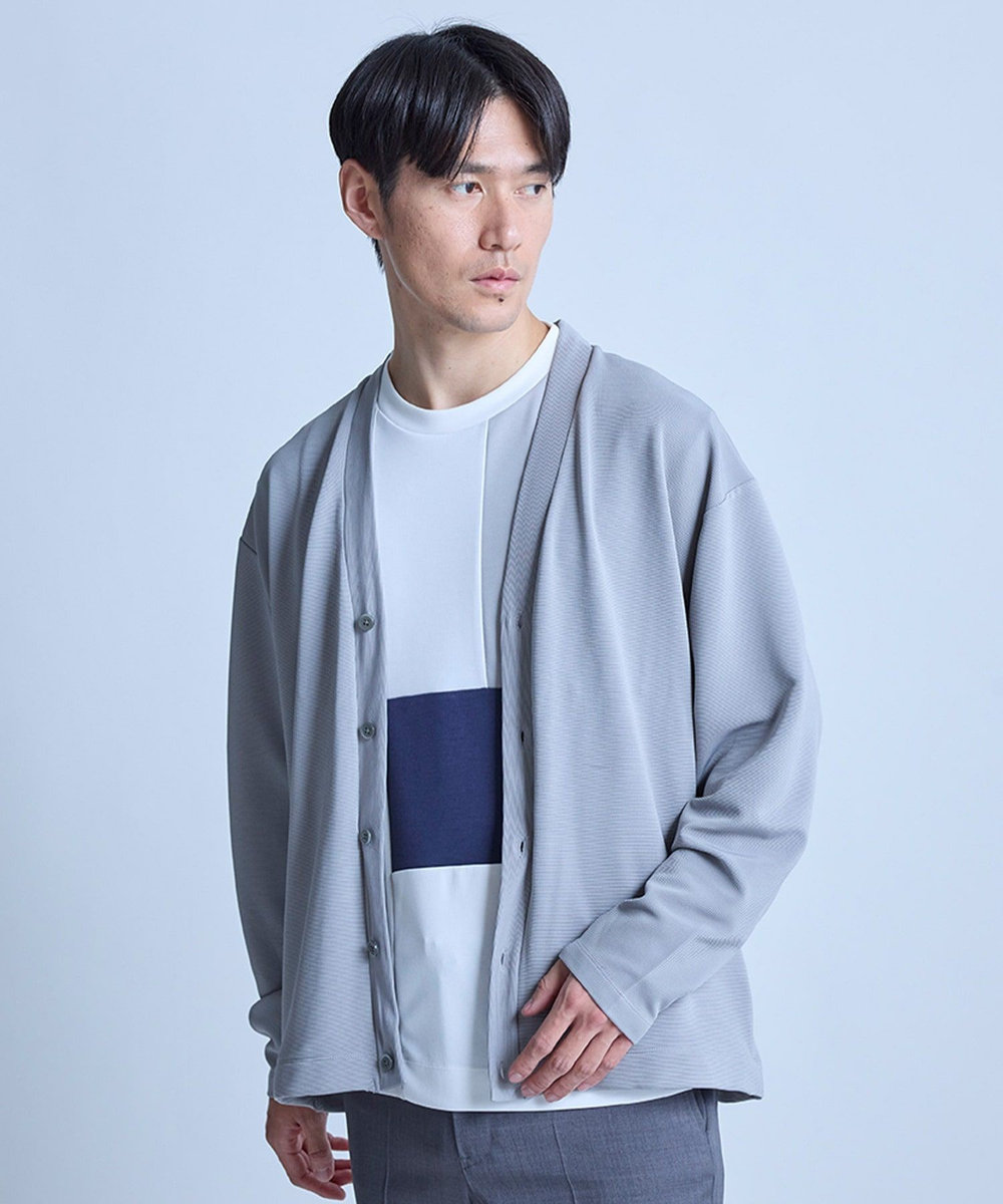 UNION STATION 【WEB限定】ストレッチリップルカーディガン＜ストレッチ・マシンウォッシャブル＞ ライトグレー