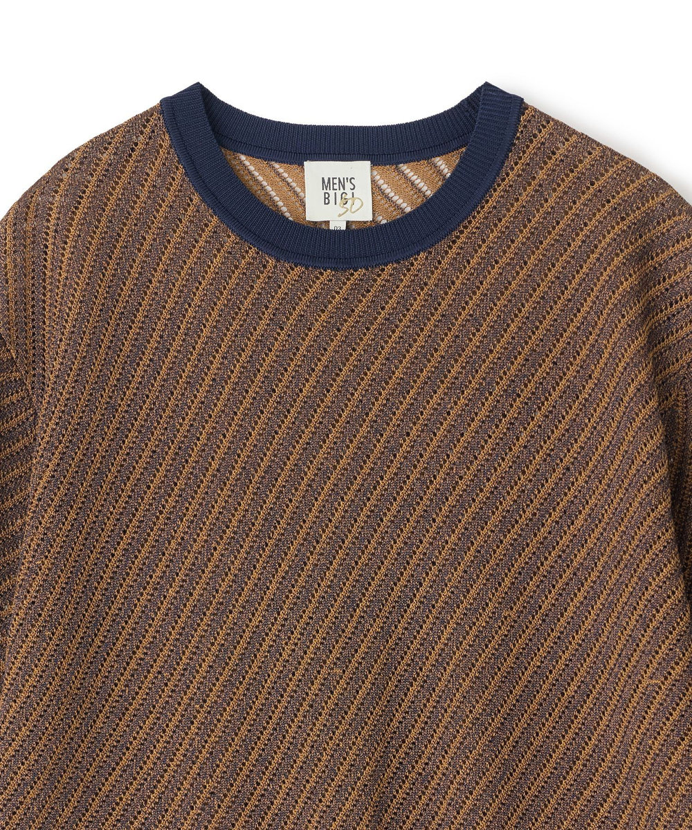 MEN'S BIGI 	クルーネックバイアスメッシュニット半袖Tシャツ ネイビー