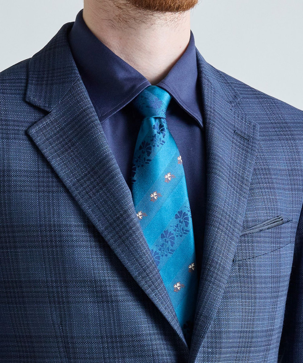 MEN'S BIGI 【TIE YOUR TIE /タイユアタイ】フローラル×シャドーストライプ柄ネクタイ ネイビー