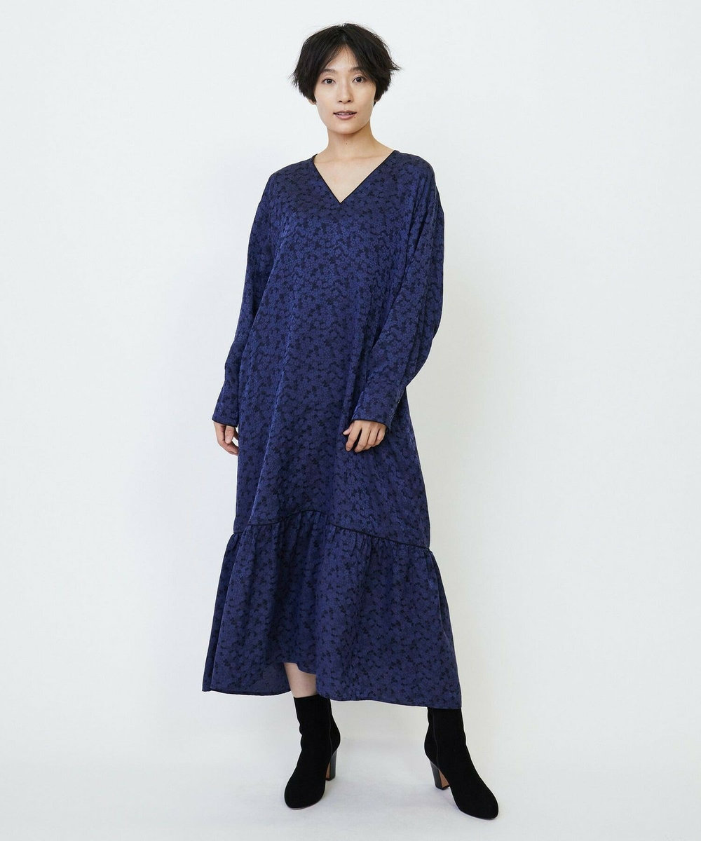 feerique feerique フラワージャガードVネックワンピース ブラック