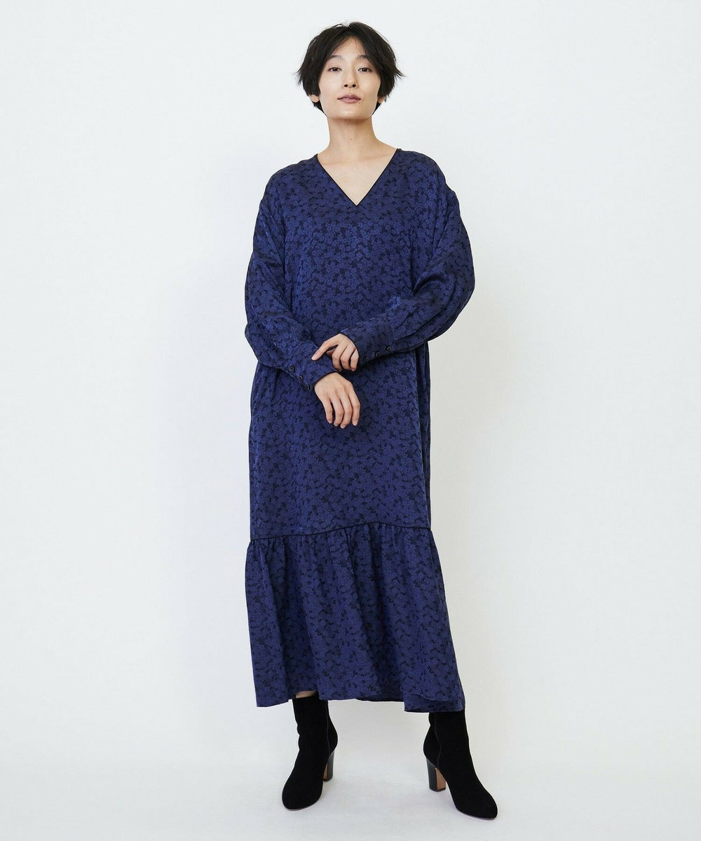 feerique feerique フラワージャガードVネックワンピース ブラック