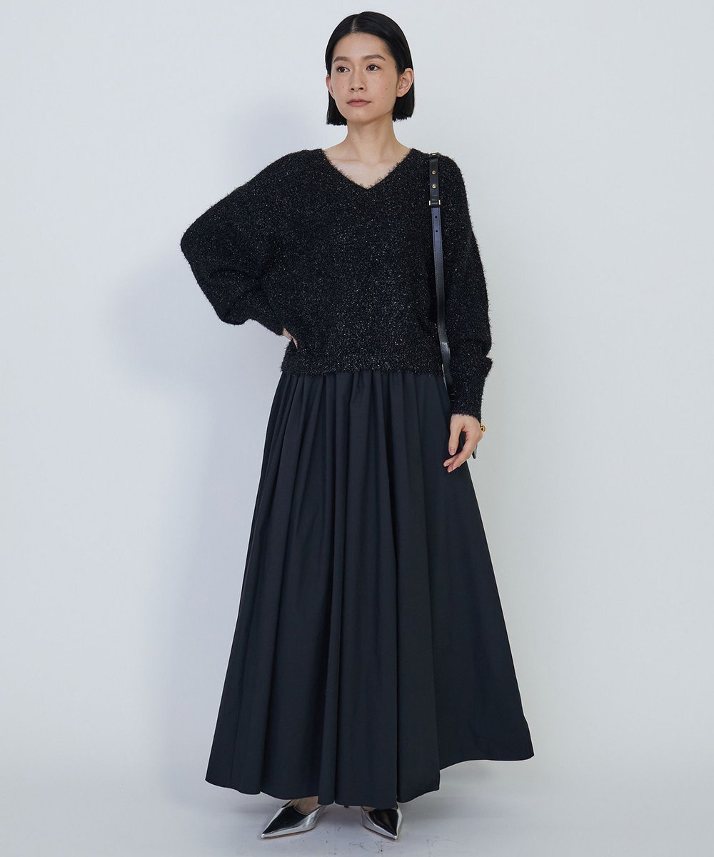 1er Arrondissement スパークルメッシュＶネックニットプルオーバー ブラック