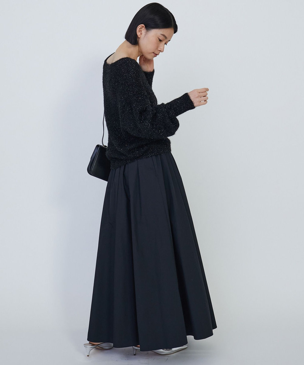 1er Arrondissement スパークルメッシュＶネックニットプルオーバー ブラック