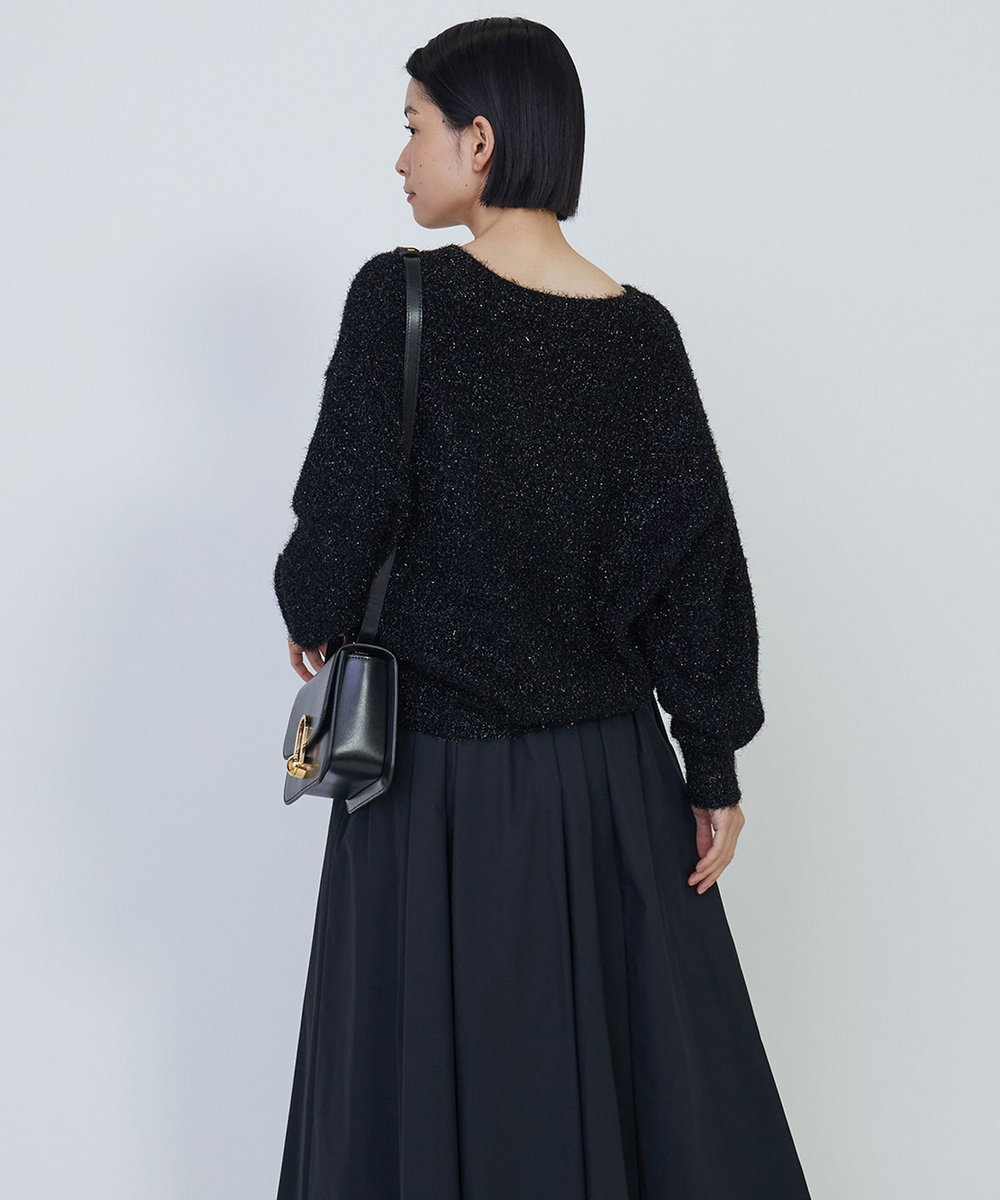 1er Arrondissement スパークルメッシュＶネックニットプルオーバー ブラック
