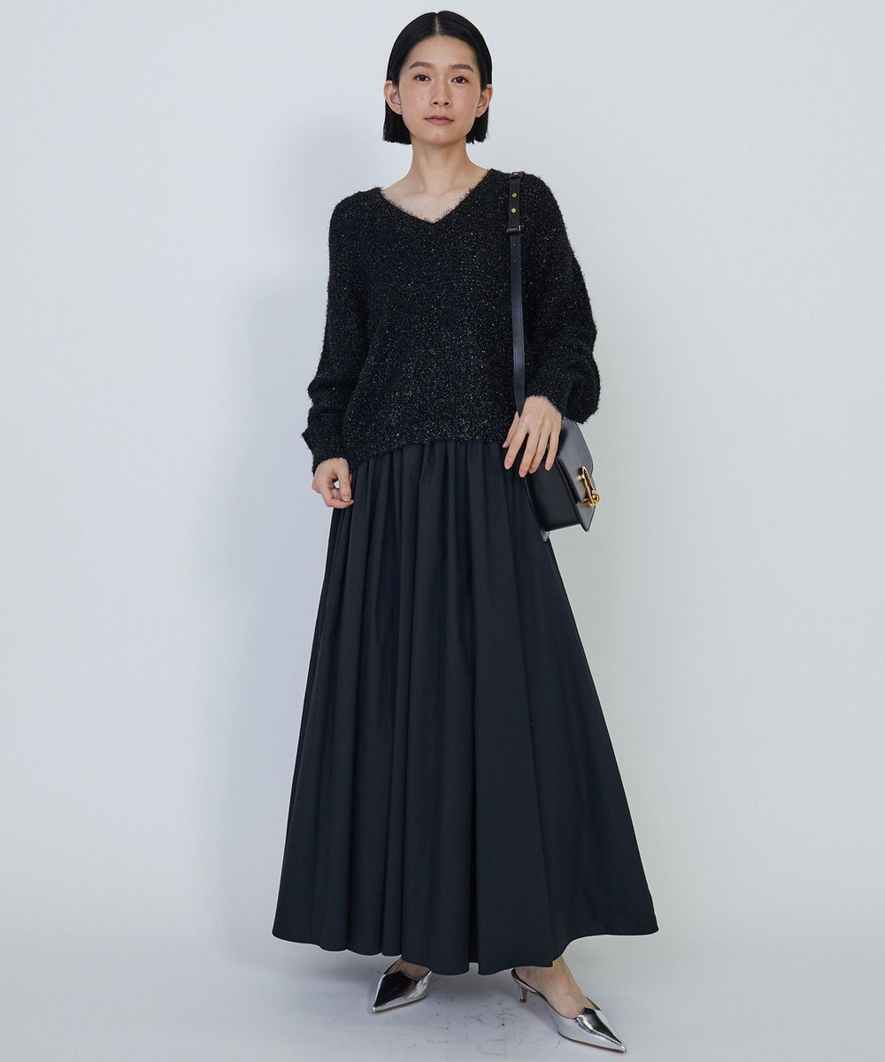 1er Arrondissement スパークルメッシュＶネックニットプルオーバー ブラック