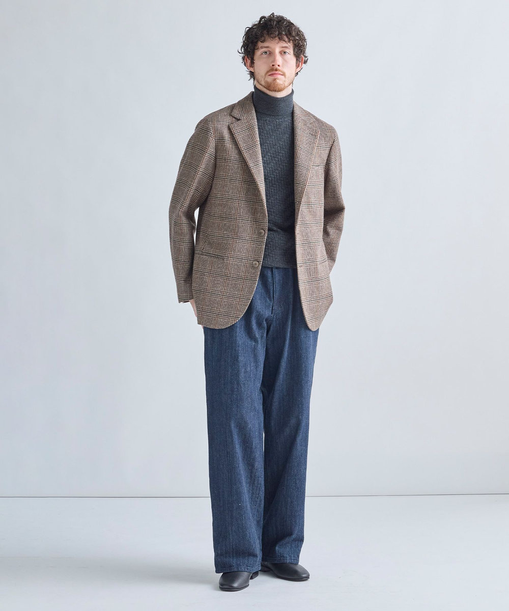 MEN'S BIGI 12Gメリノウール 幾何学柄タートルネックニット チャコールグレー