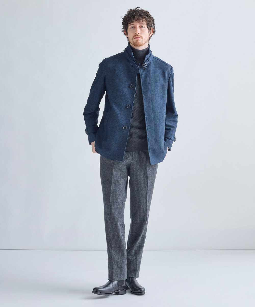 MEN'S BIGI 12Gメリノウール 幾何学柄タートルネックニット チャコールグレー