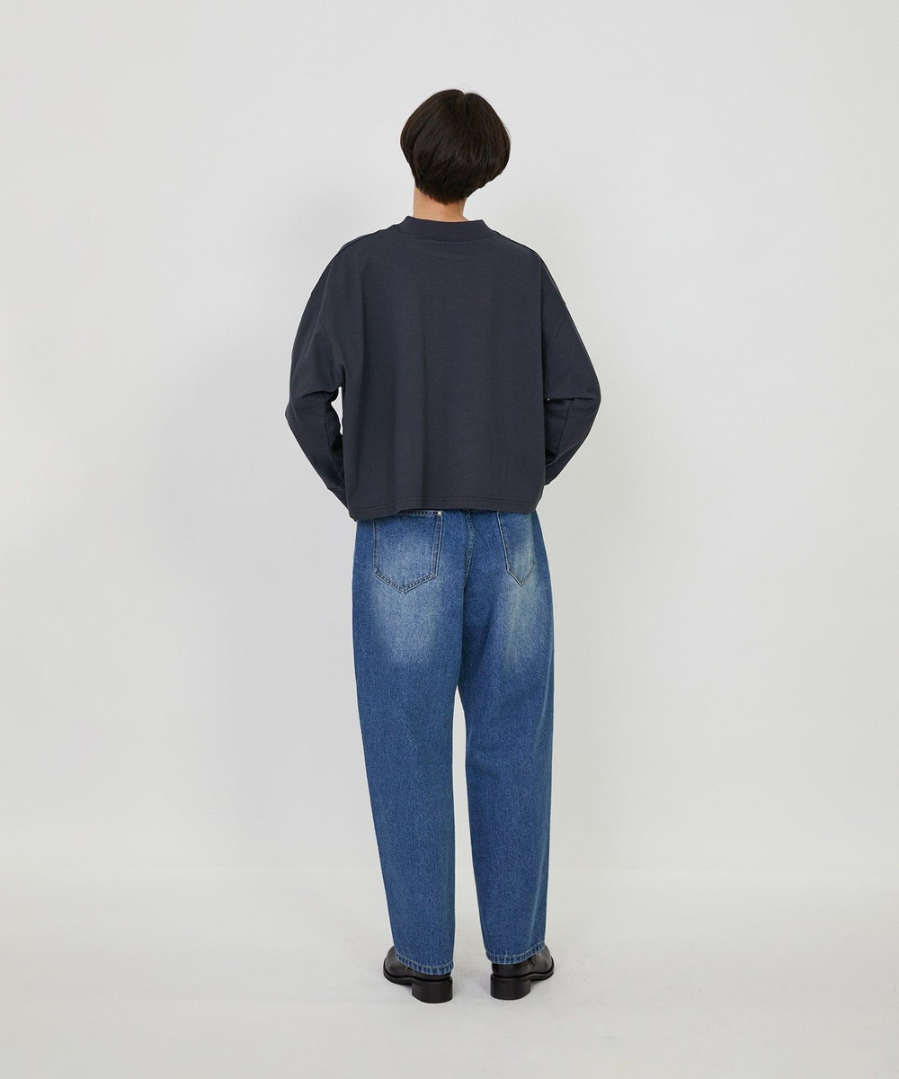LOISIR コットン天竺モックネックショートプルオーバー チャコールグレー