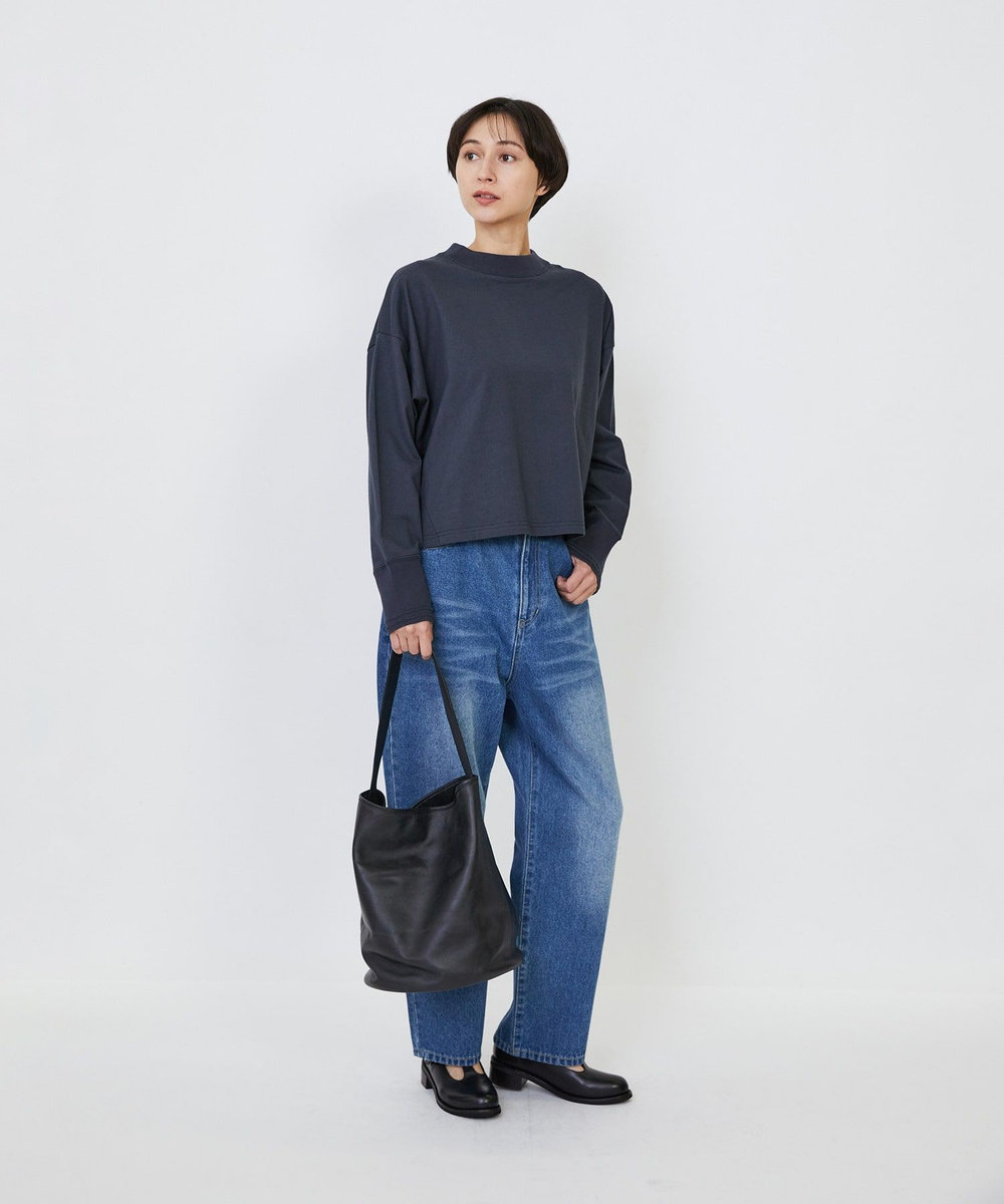 LOISIR コットン天竺モックネックショートプルオーバー チャコールグレー