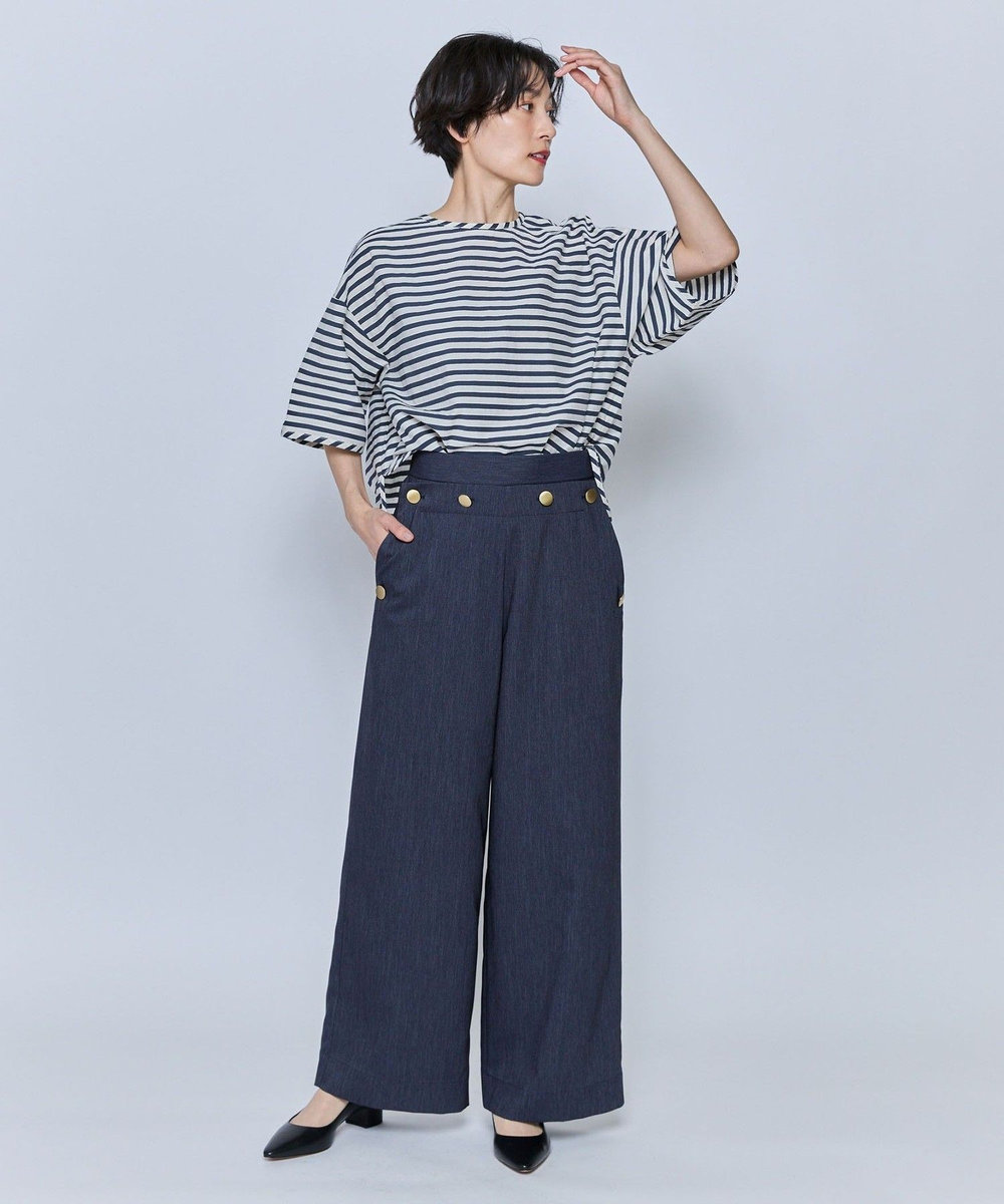 feerique feerique ドビーボーダーブラウス ネイビー