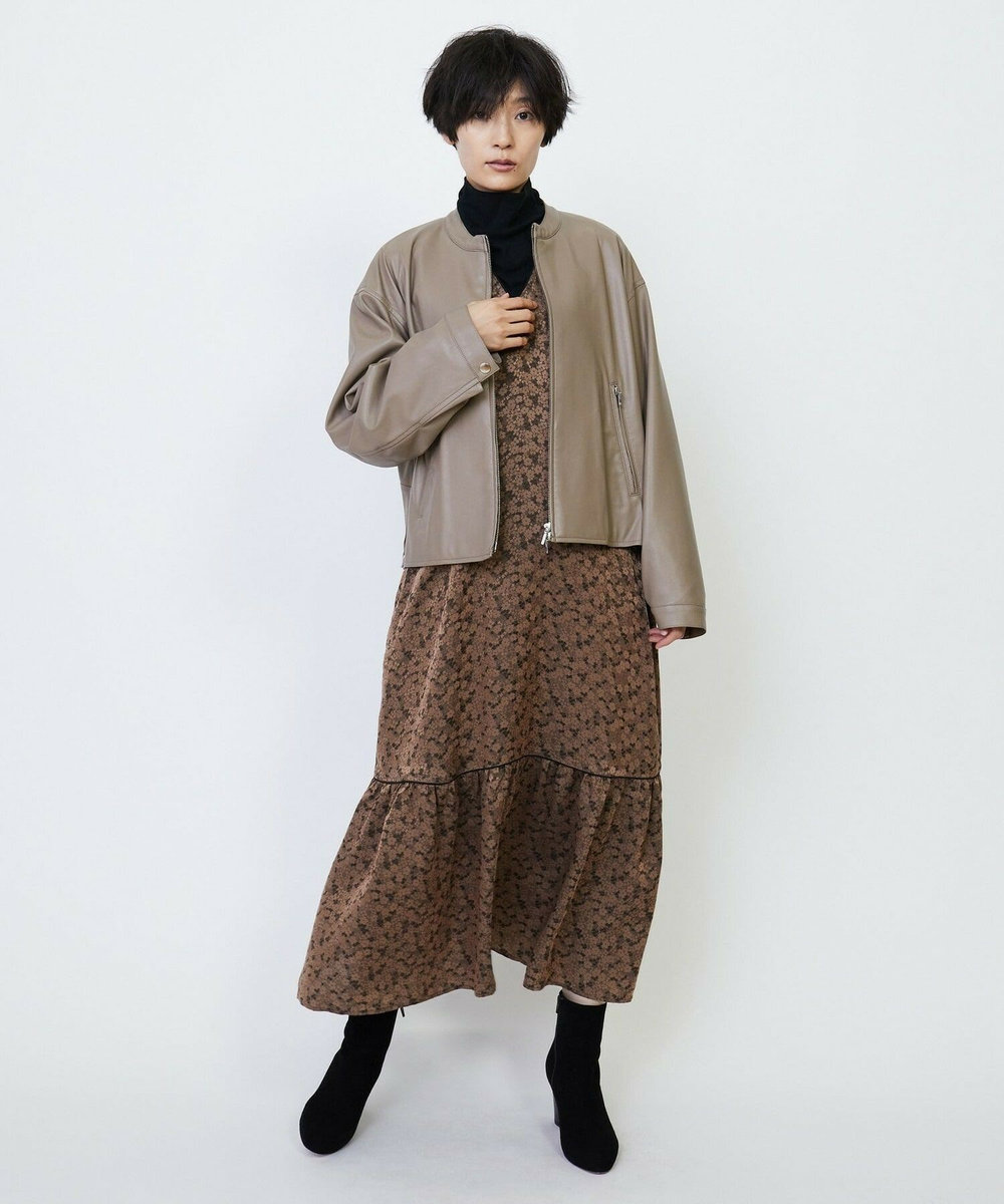 feerique feerique フラワージャガードVネックワンピース ベージュ