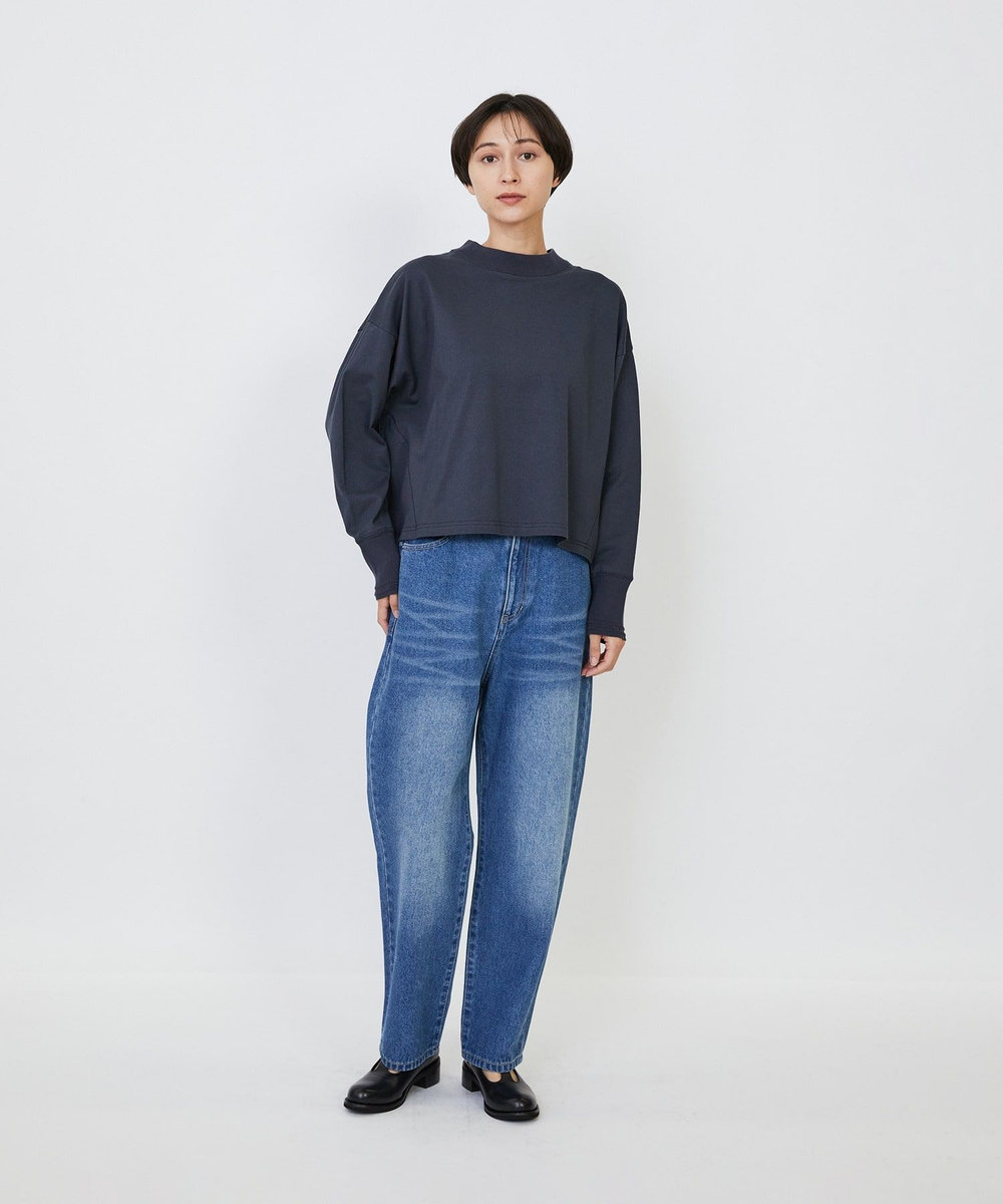LOISIR コットン天竺モックネックショートプルオーバー チャコールグレー