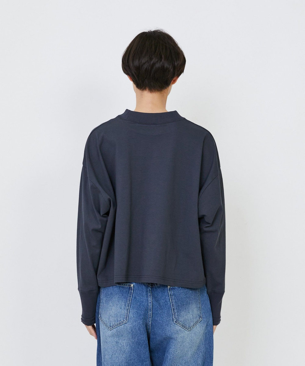 LOISIR コットン天竺モックネックショートプルオーバー チャコールグレー