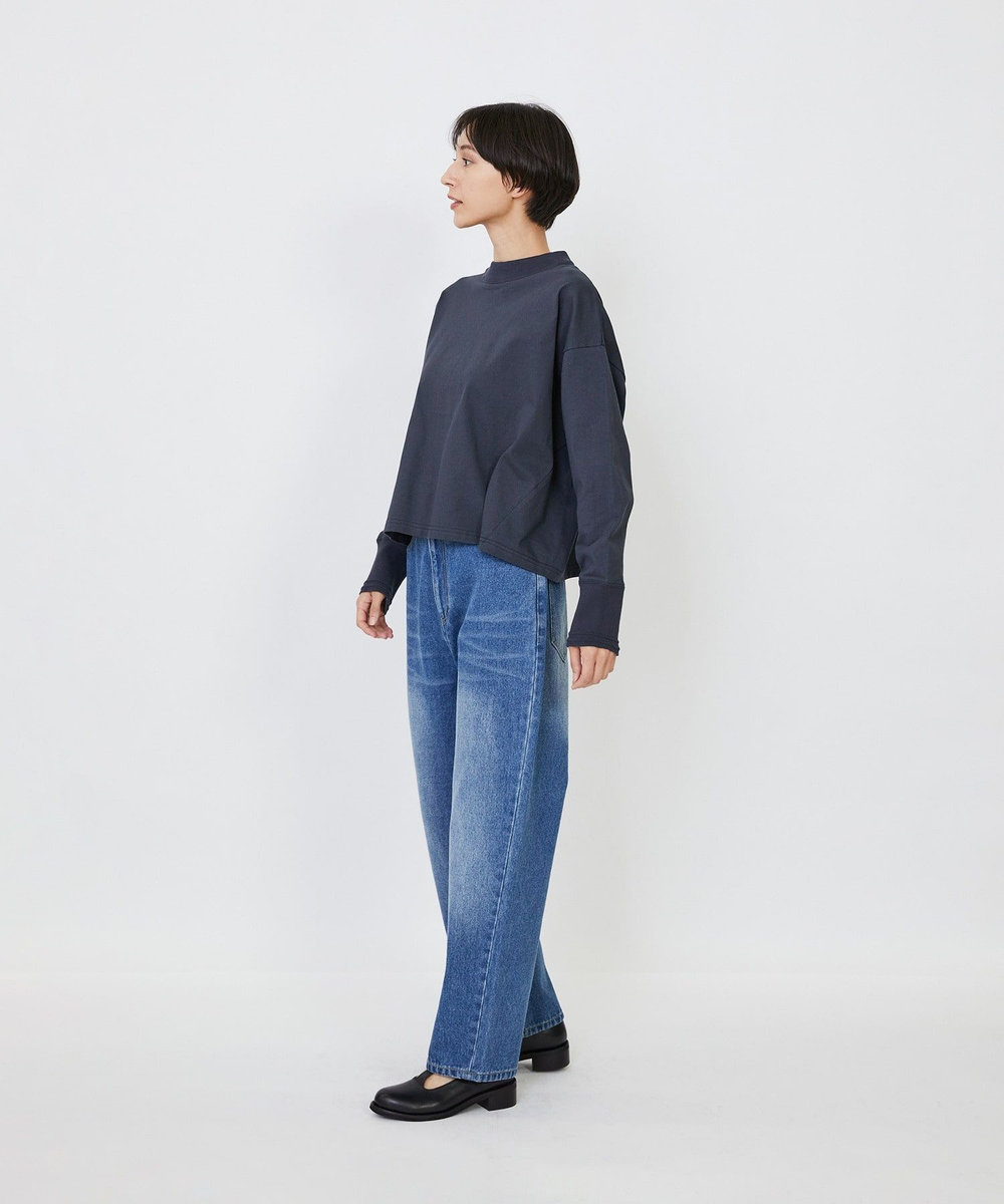 LOISIR コットン天竺モックネックショートプルオーバー チャコールグレー