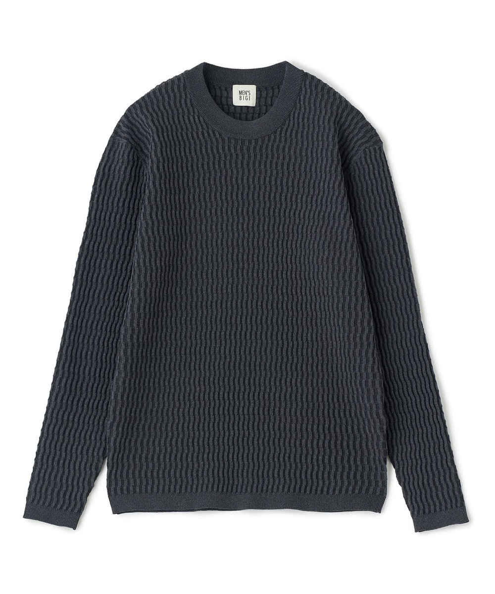 MEN'S BIGI ブリスタージャカード 変形ケーブルモックネックロングTEE チャコールグレー