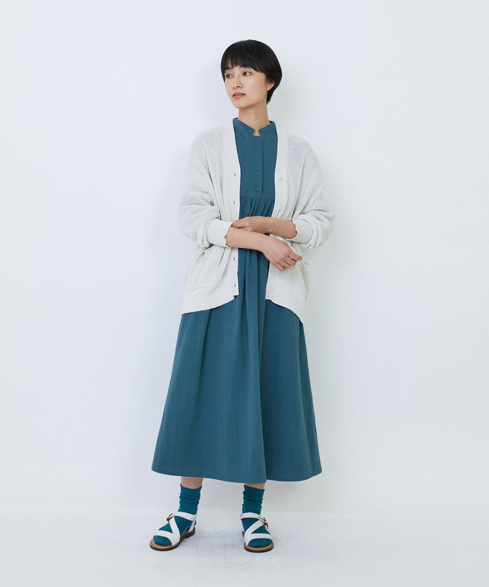 LOISIR エステル和紙片畦編みカーディガン オフホワイト