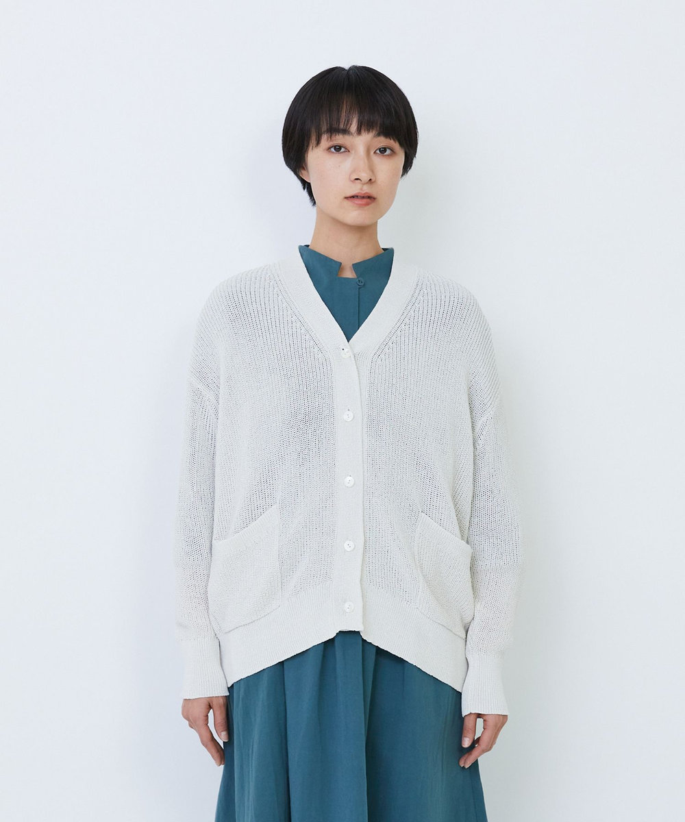 LOISIR エステル和紙片畦編みカーディガン オフホワイト