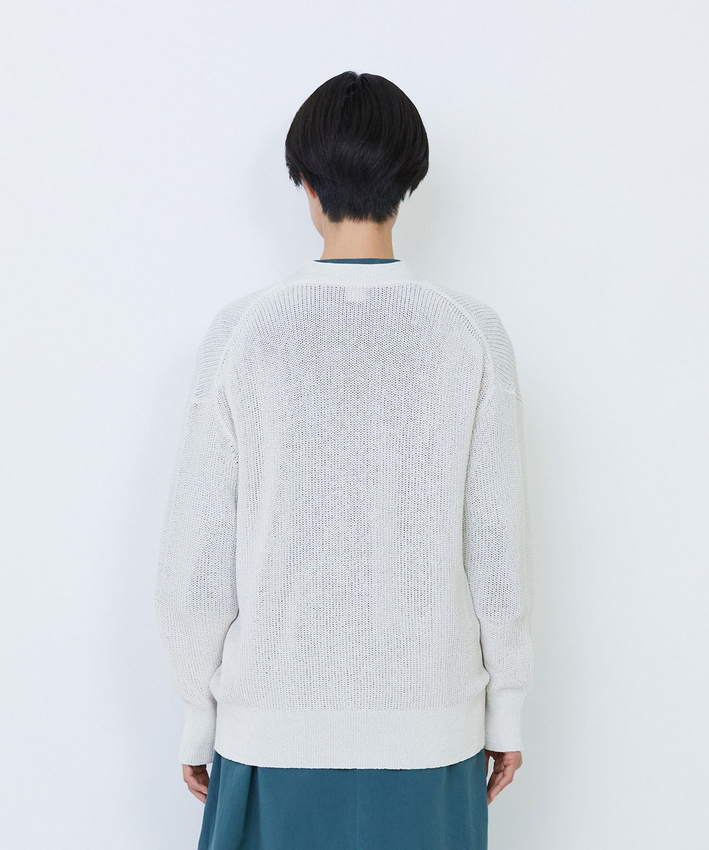 LOISIR エステル和紙片畦編みカーディガン オフホワイト