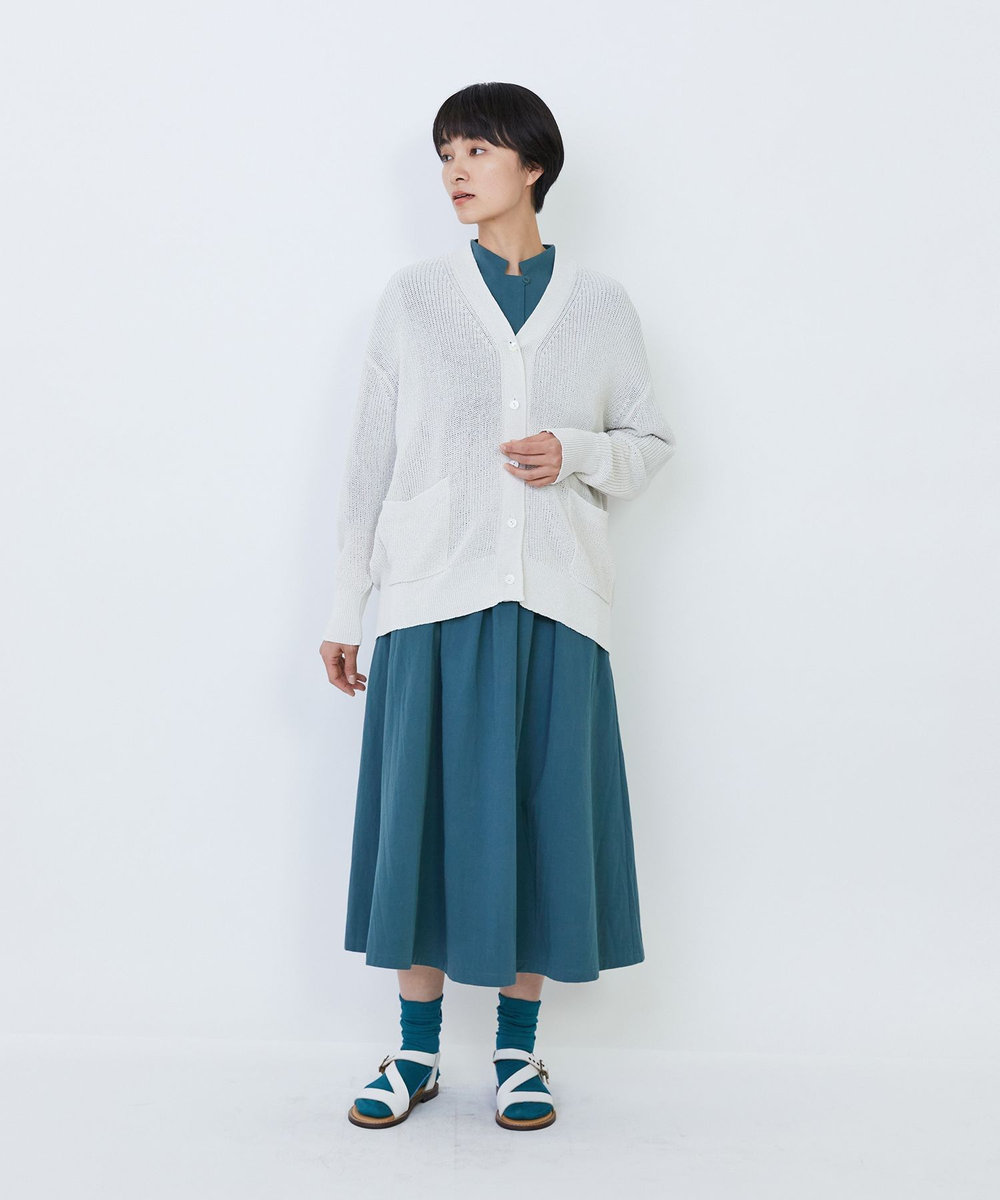 LOISIR エステル和紙片畦編みカーディガン オフホワイト