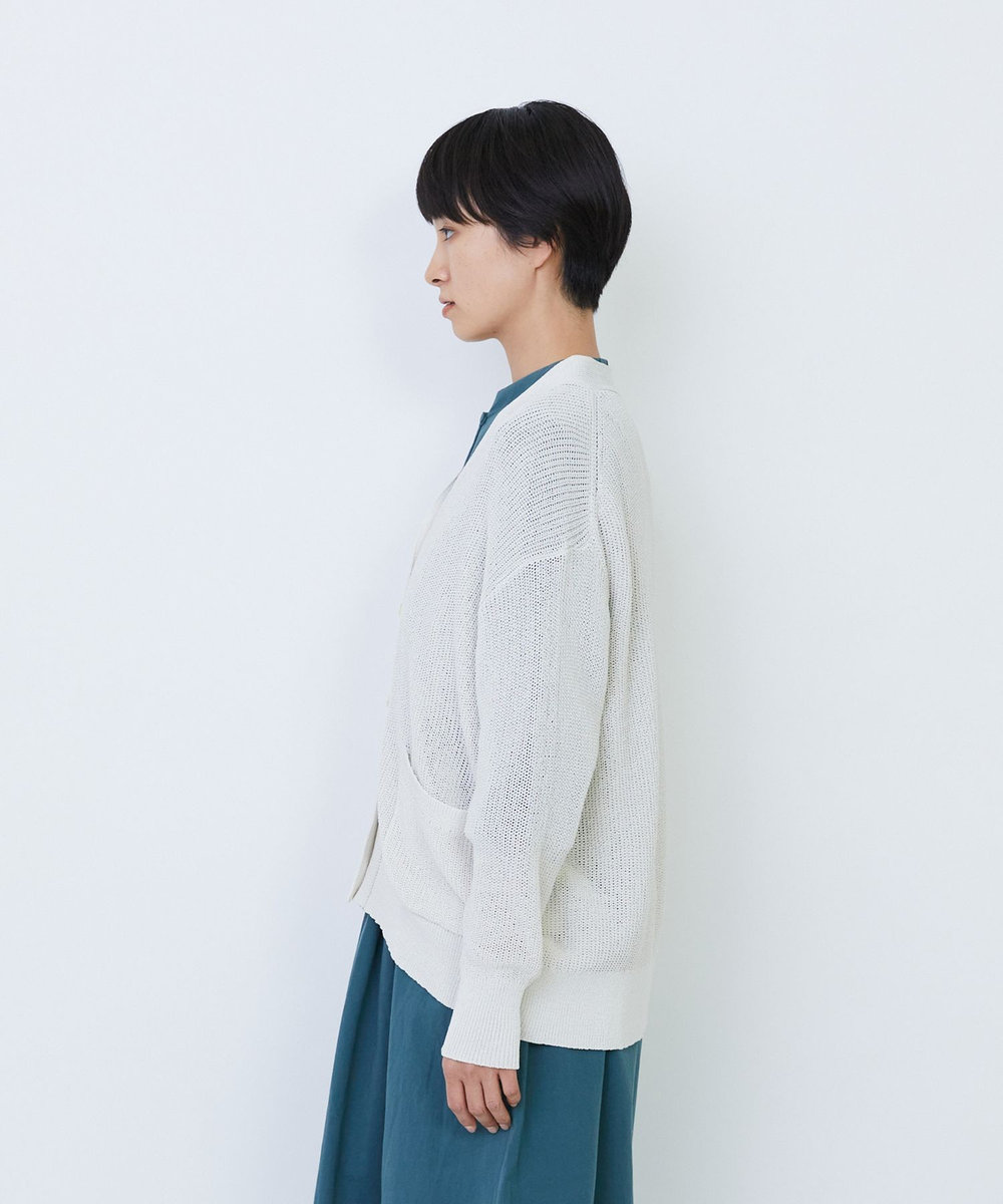LOISIR エステル和紙片畦編みカーディガン オフホワイト