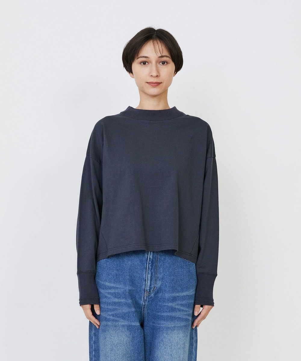 LOISIR コットン天竺モックネックショートプルオーバー チャコールグレー