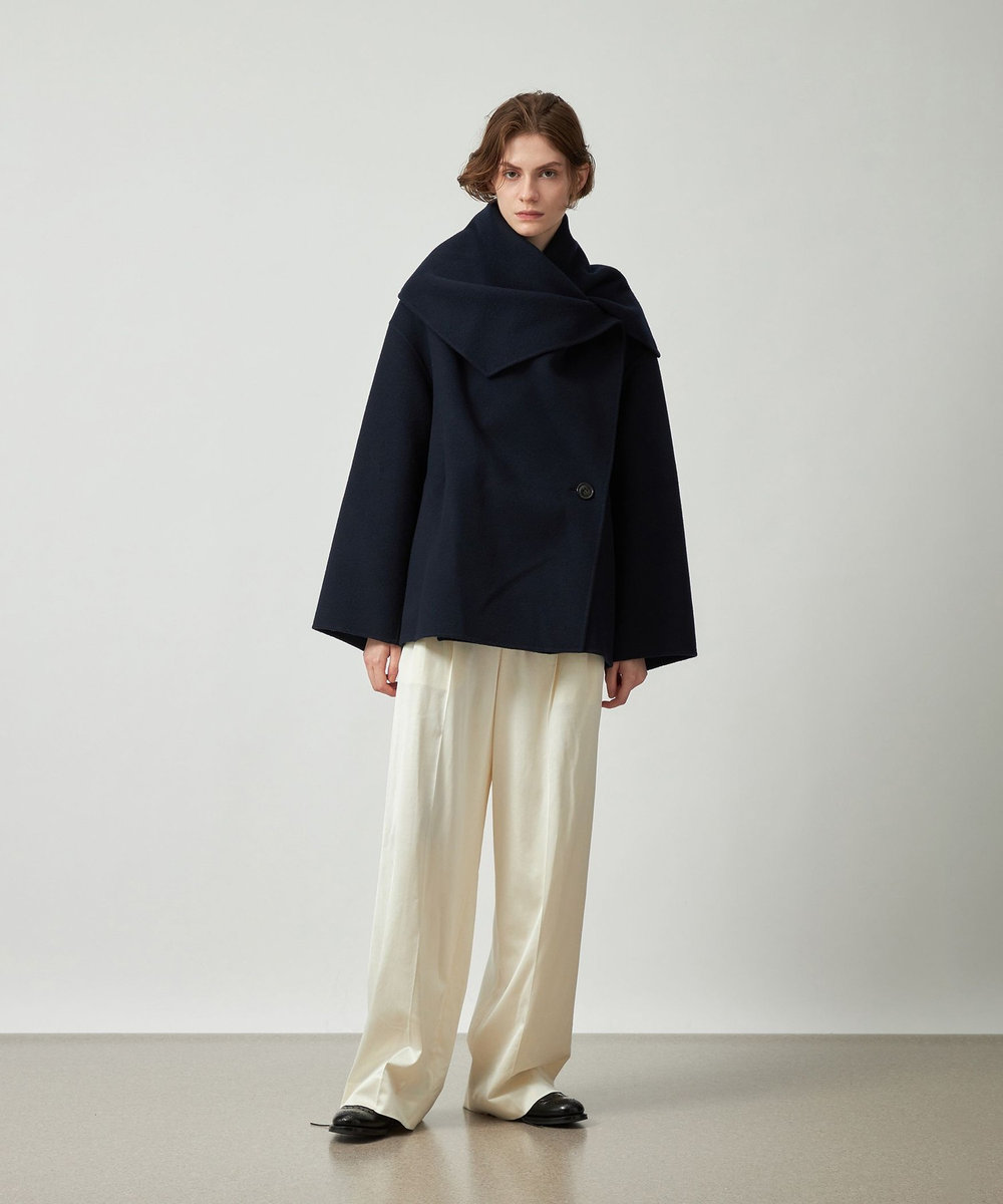 DÉPAREILLÉ DOUBLE FACE BEAVER BIG COLLAR COAT / ダブルフェイスビーバービッグカラーコート ネイビー