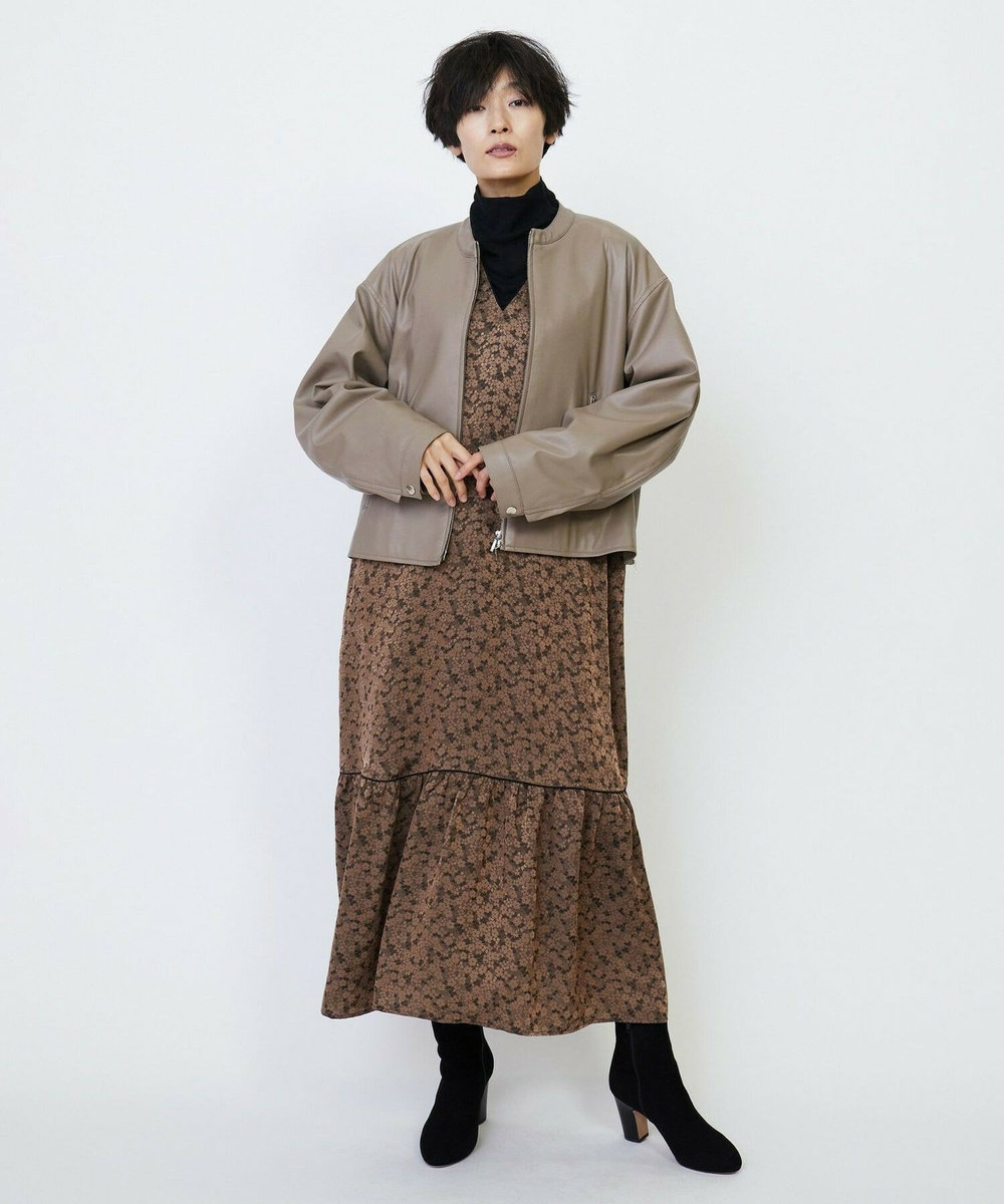 feerique feerique フラワージャガードVネックワンピース ベージュ