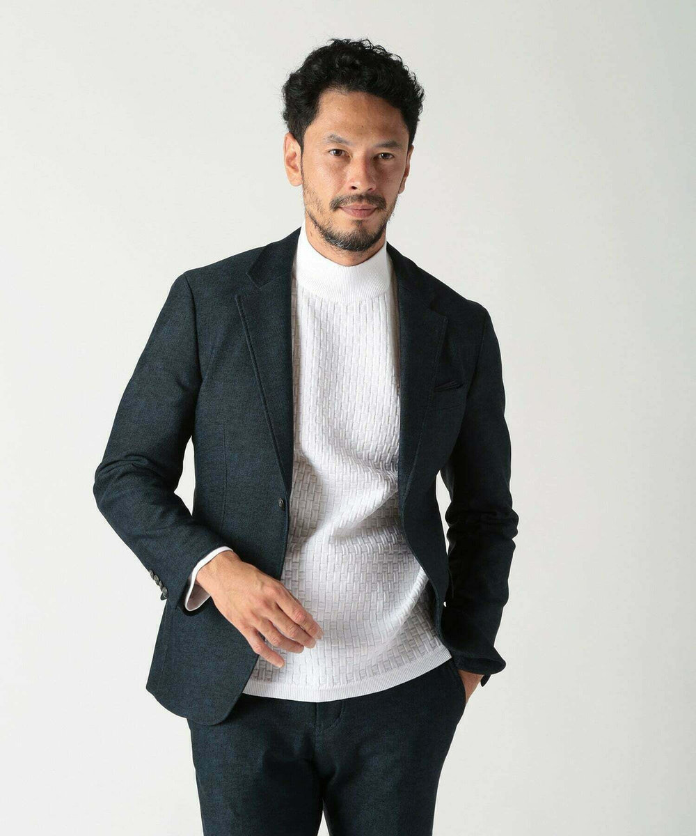 MEN'S BIGI 【ACTIVE TAILOR/アクティブテイラー】ヒートパフォーマーツイード調プリントジャケット ネイビー