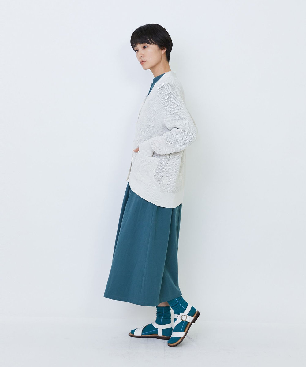 LOISIR エステル和紙片畦編みカーディガン オフホワイト