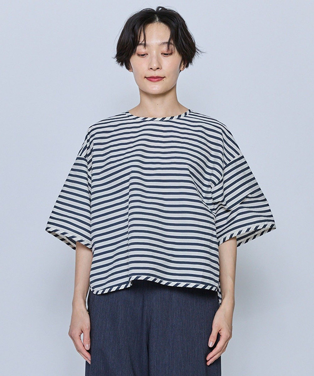 feerique feerique ドビーボーダーブラウス ネイビー