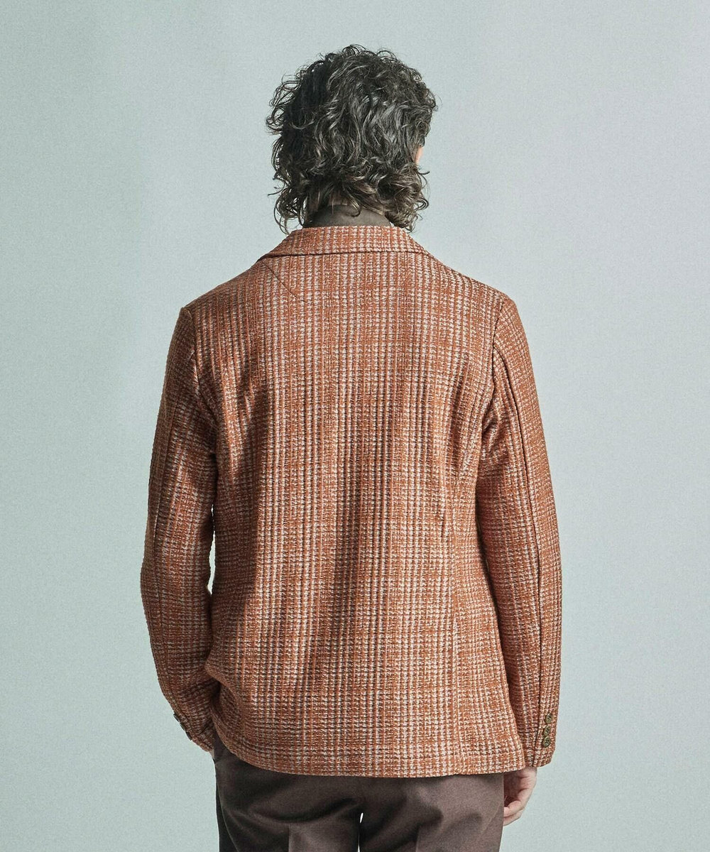 MEN'S BIGI ジャガードニット グレンチェックジャケット オレンジ