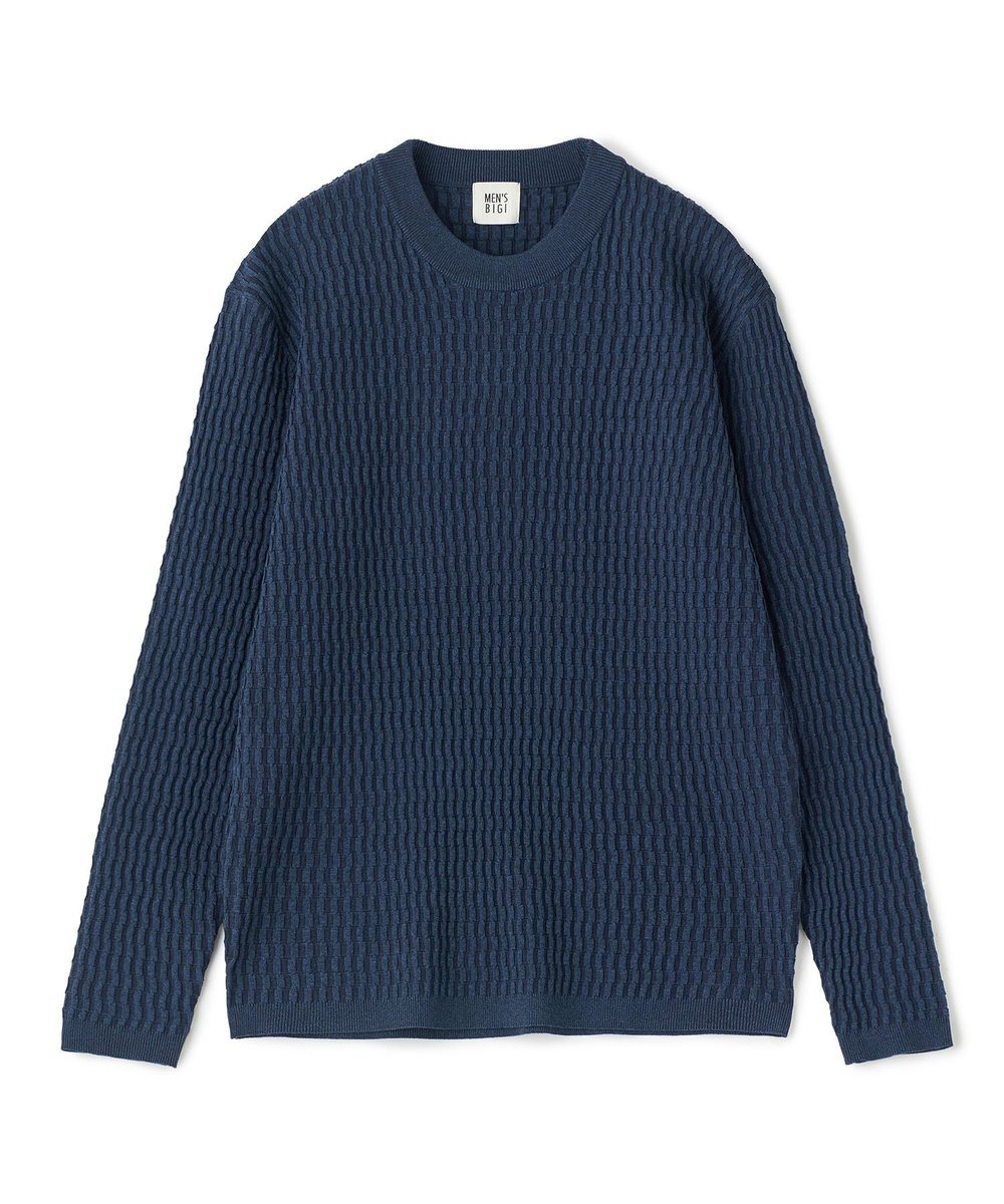 MEN'S BIGI ブリスタージャカード 変形ケーブルモックネックロングTEE ネイビー