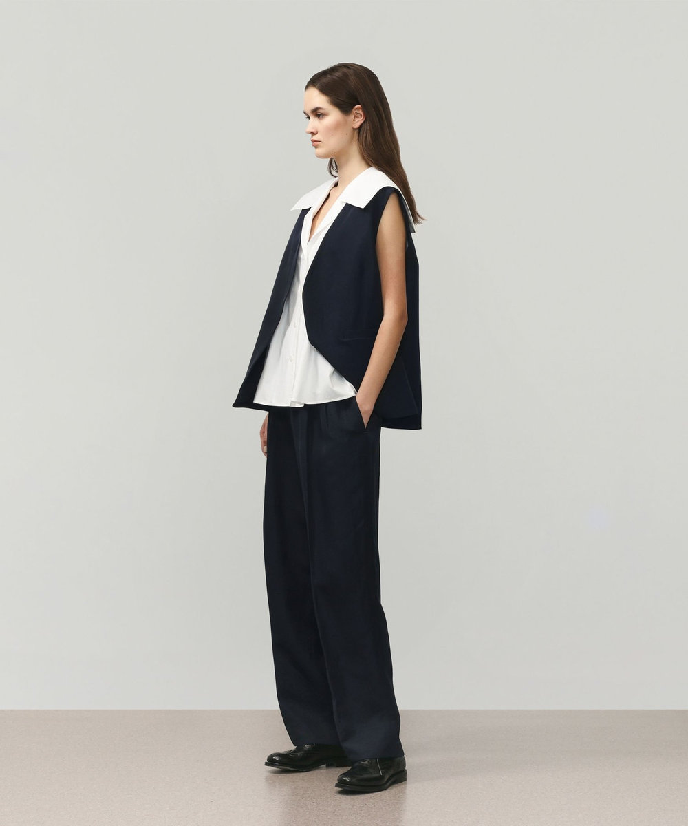 DÉPAREILLÉ TRIACETATE LINEN GILET / トリアセテートリネンジレ ネイビー