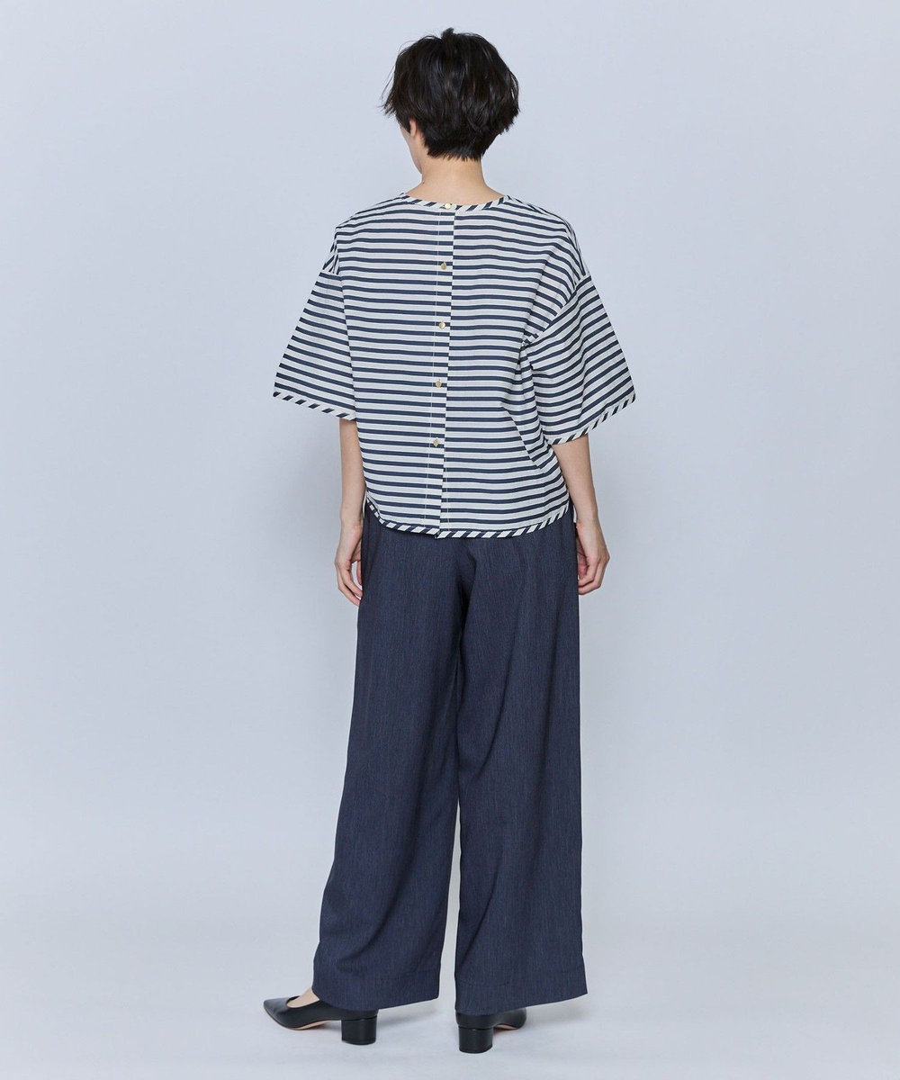 feerique feerique ドビーボーダーブラウス ネイビー
