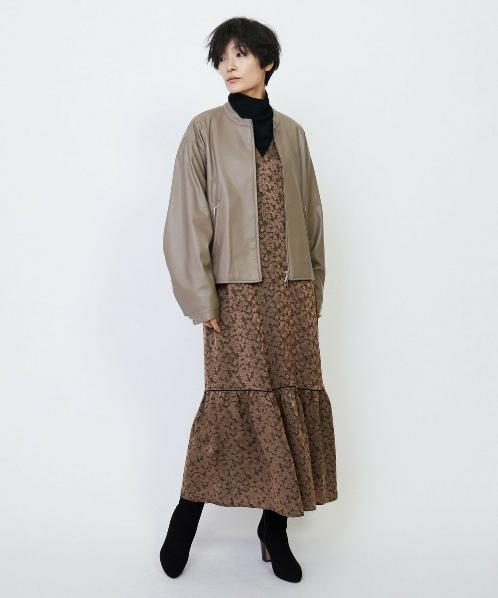 feerique feerique フラワージャガードVネックワンピース ベージュ