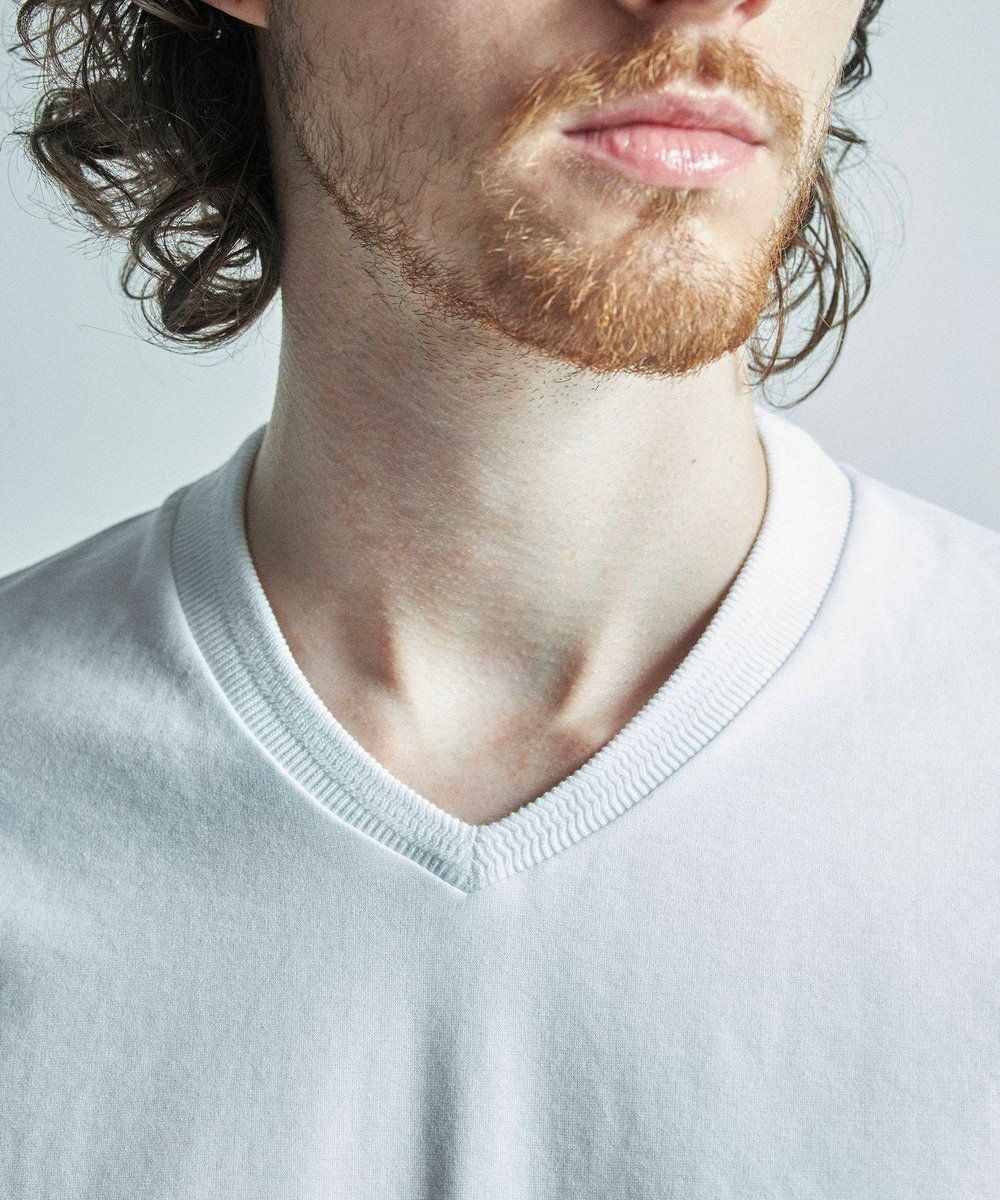 MEN'S BIGI 【ACTIVE TAILOR/アクティブテイラー】シルケットスムースVネック長袖Tシャツ ホワイト